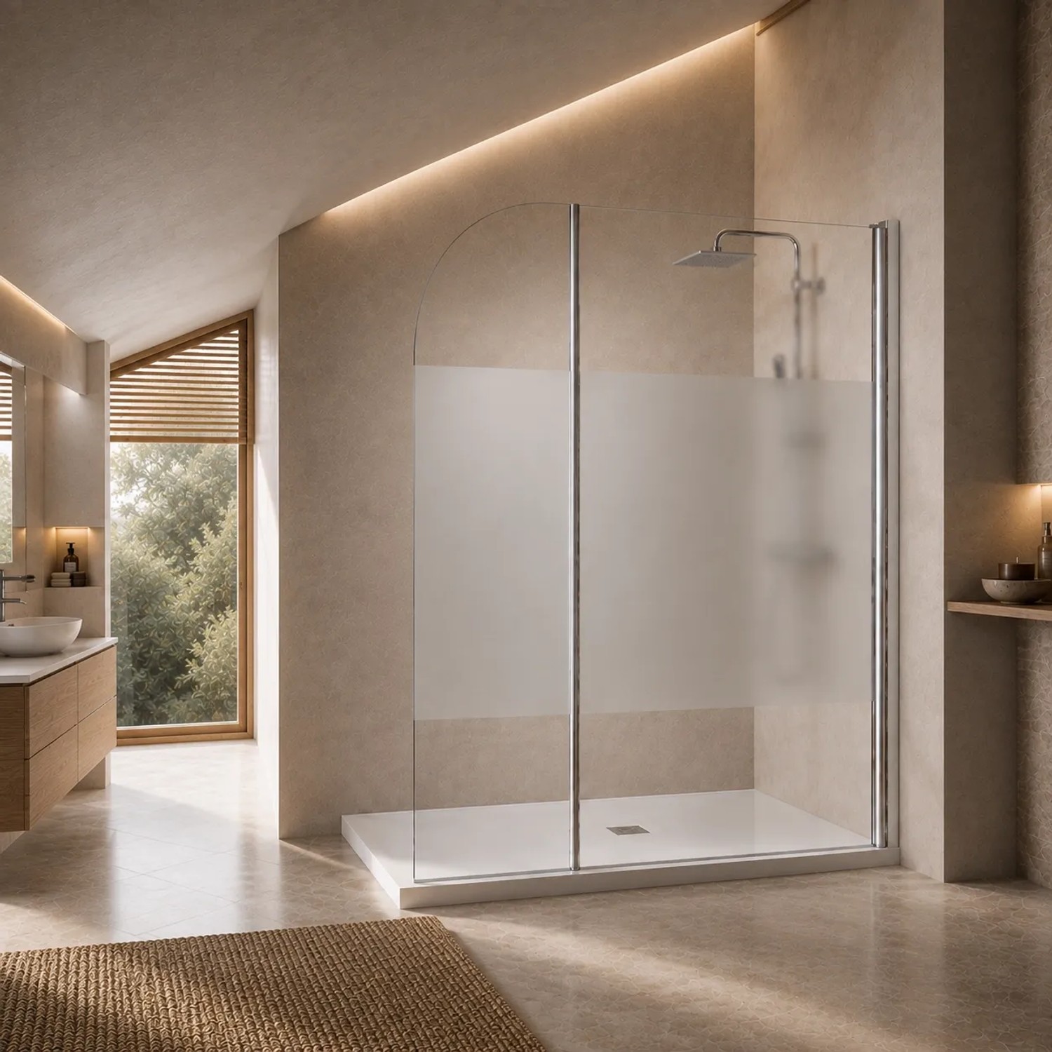 Onbath's Duschwand aus Glas 50+40 cm mit Schwenkbarem Spritzschutz 6 mm, Chrom
