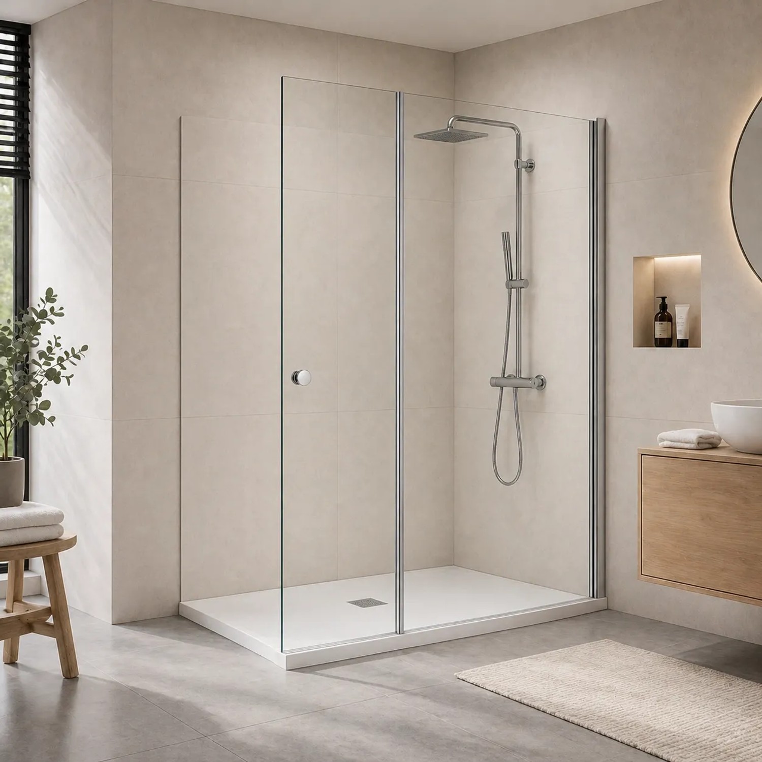 Onbath's Duschwand aus Glas 70+60 cm mit Schwenkbarem Spritzschutz 6 mm, Chrom
