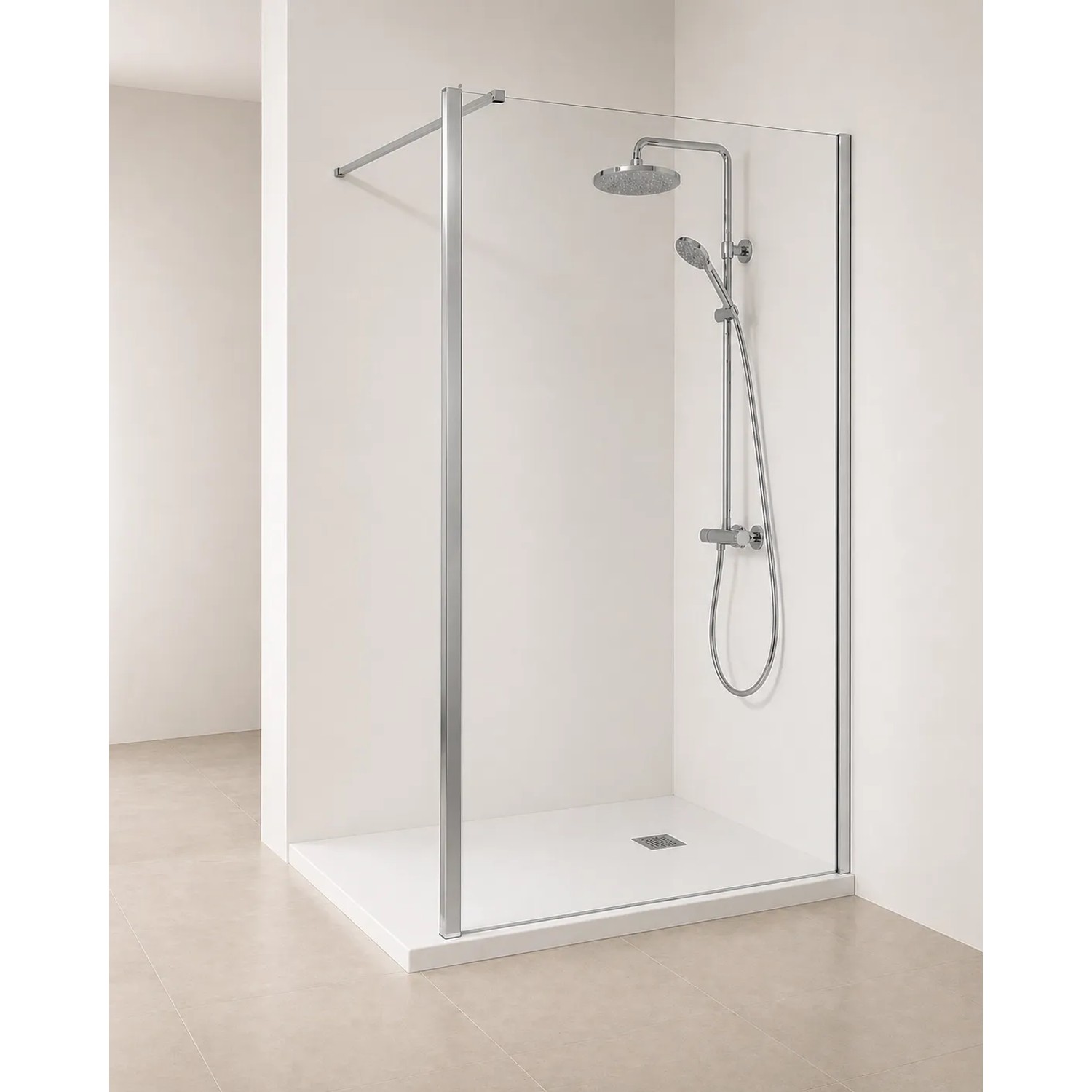 Onbath's Duschwand aus Glas 40x195 cm WalkIn, 6 mm Sicherheitsglas, Antikalk, Chrom