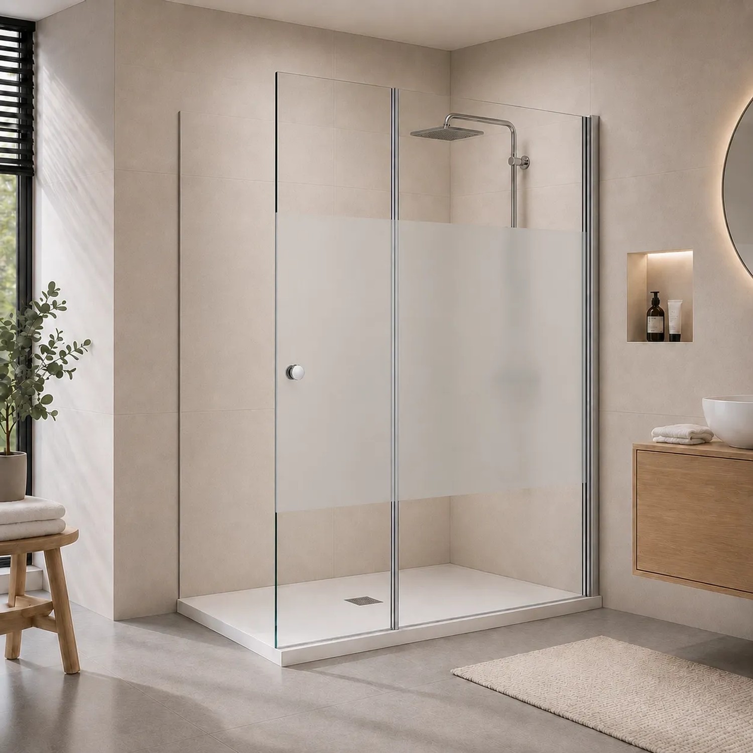 Onbath's Duschwand aus Glas 60+60 cm mit Schwenkbarem Spritzschutz 6 mm, Chrom