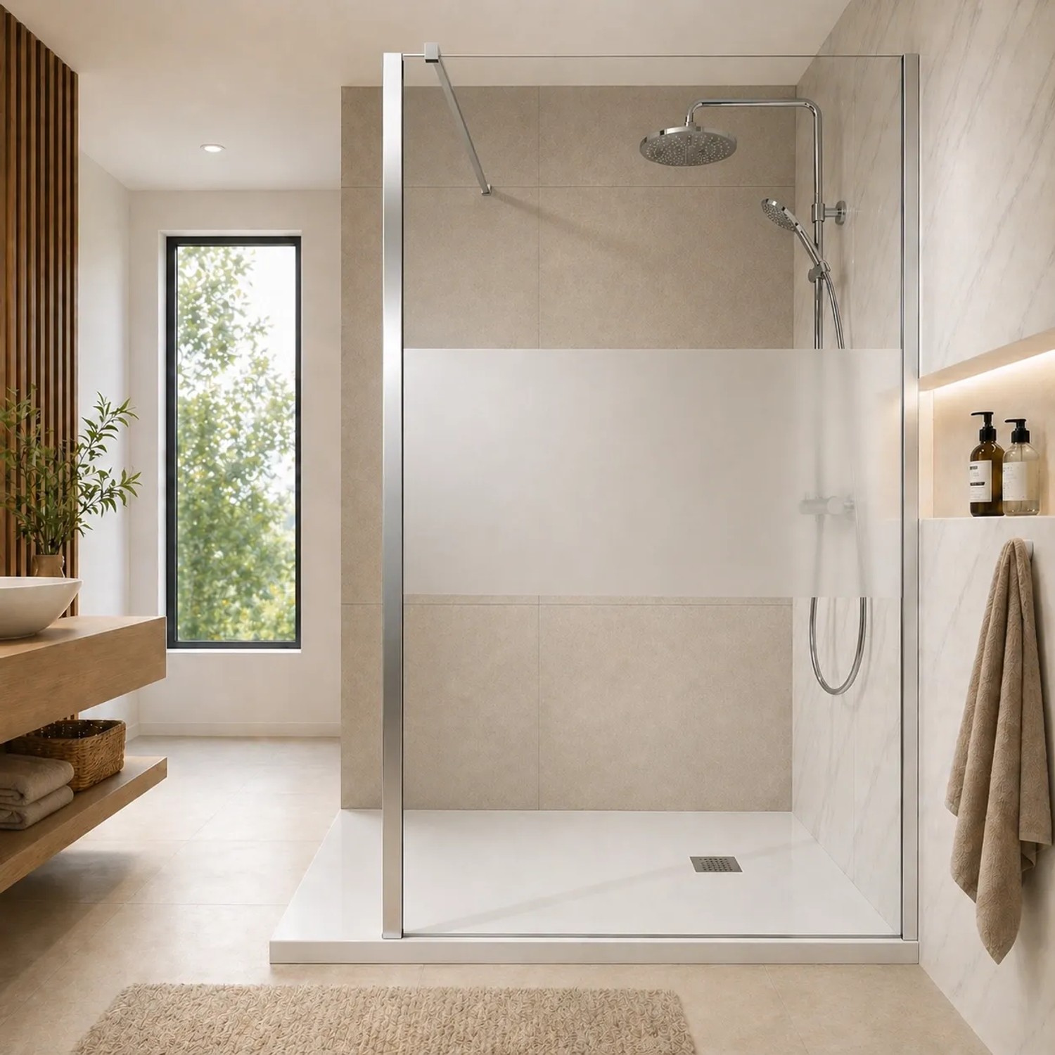 Onbath's Duschwand aus Glas 120x195 cm WalkIn, 6 mm Sicherheitsglas, Antikalk, Chrom