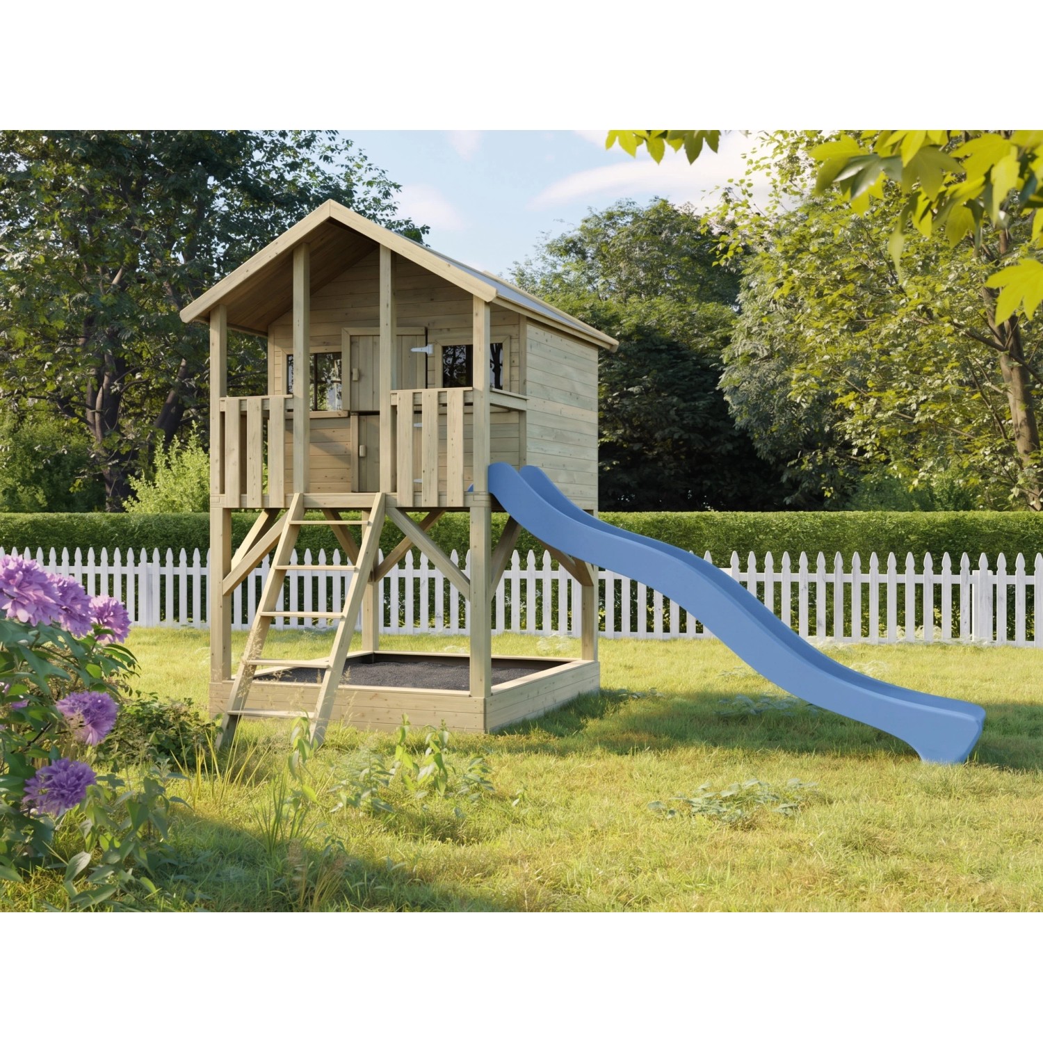 Prestige Garden Stelzenhaus Big House mit Sandkasten KDI Inklusive Rutsche Blau