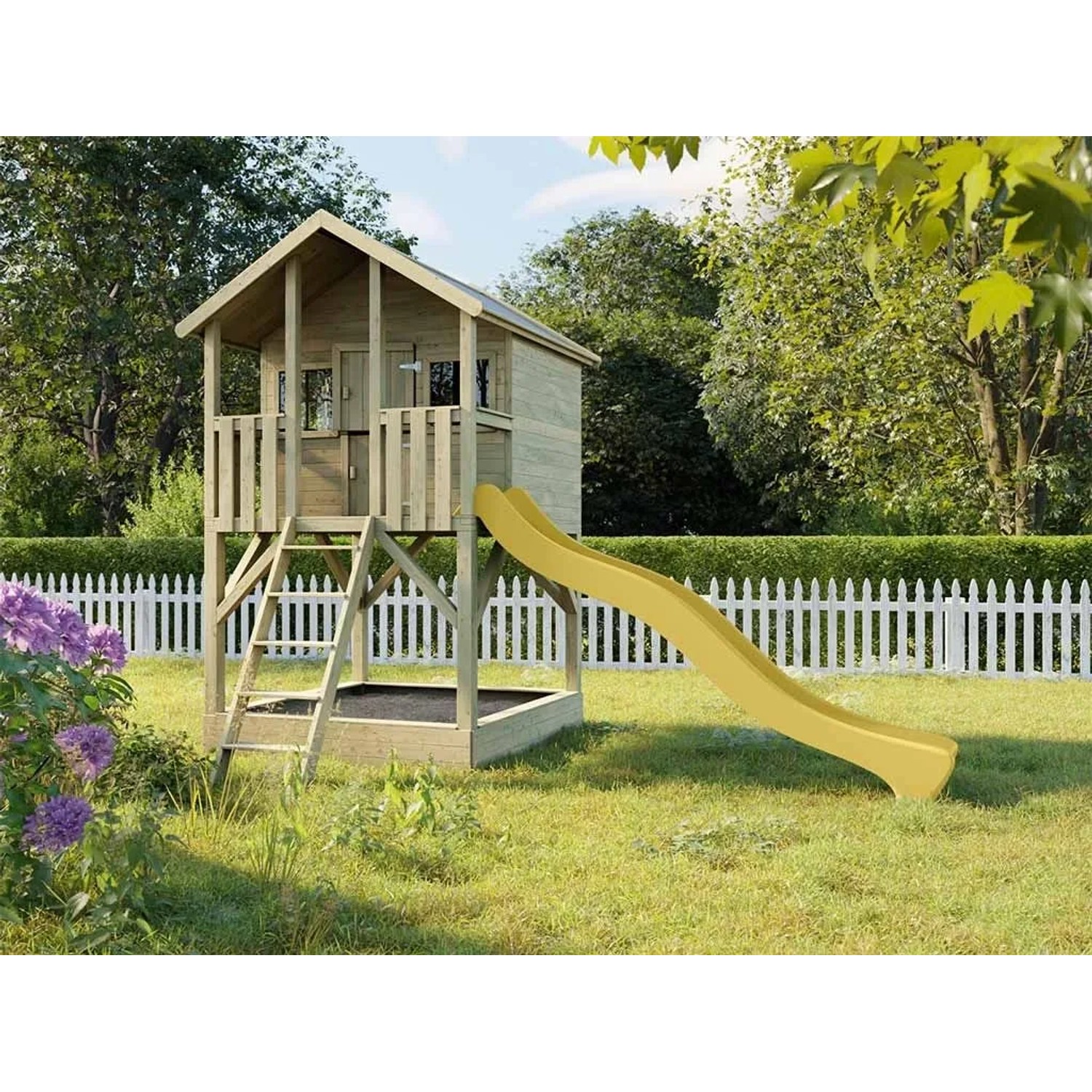 Prestige Garden Stelzenhaus Big House mit Sandkasten KDI Inklusive Rutsche Gelb