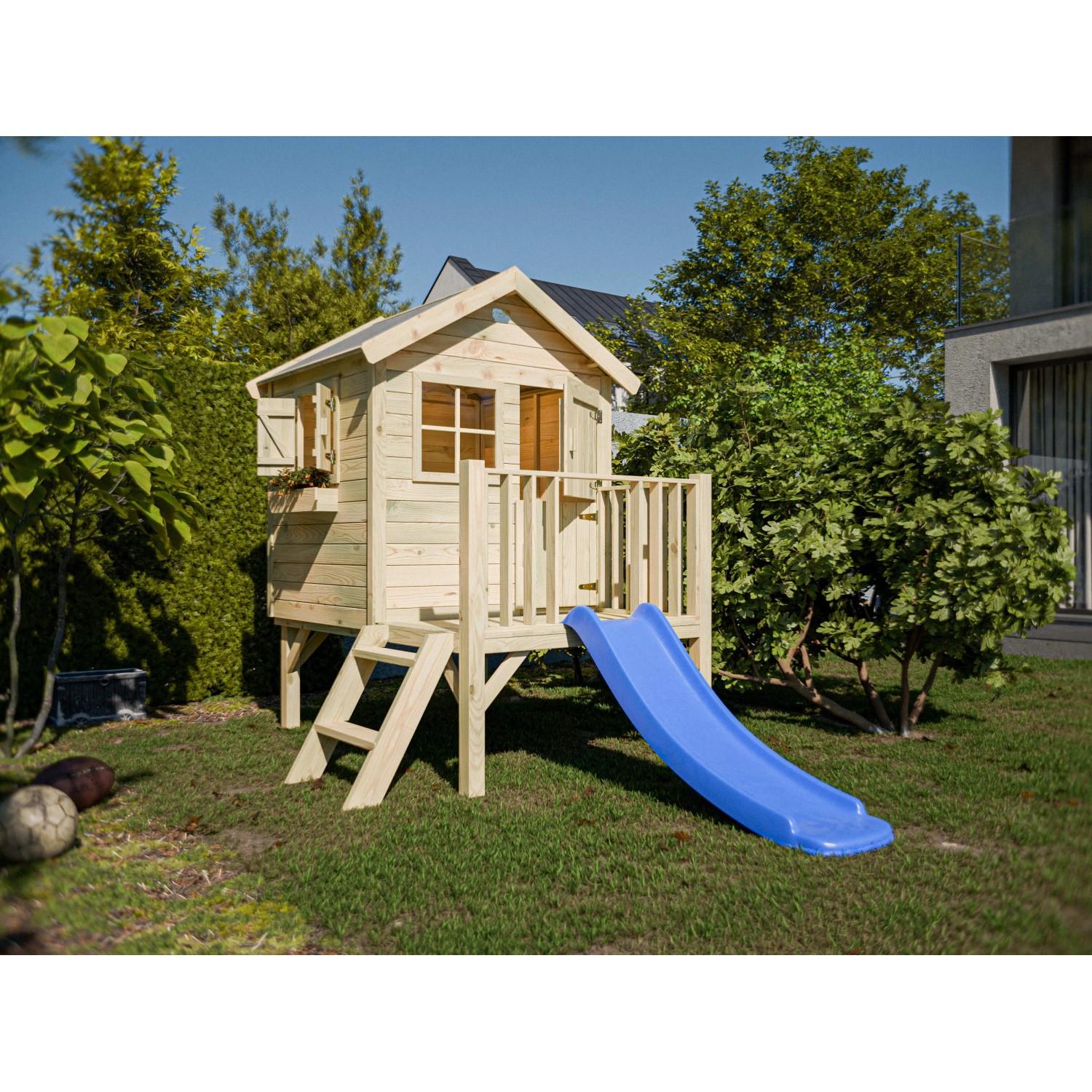 Prestige Garden Stelzenhaus Funny L KDI Inklusive Rutsche Blau