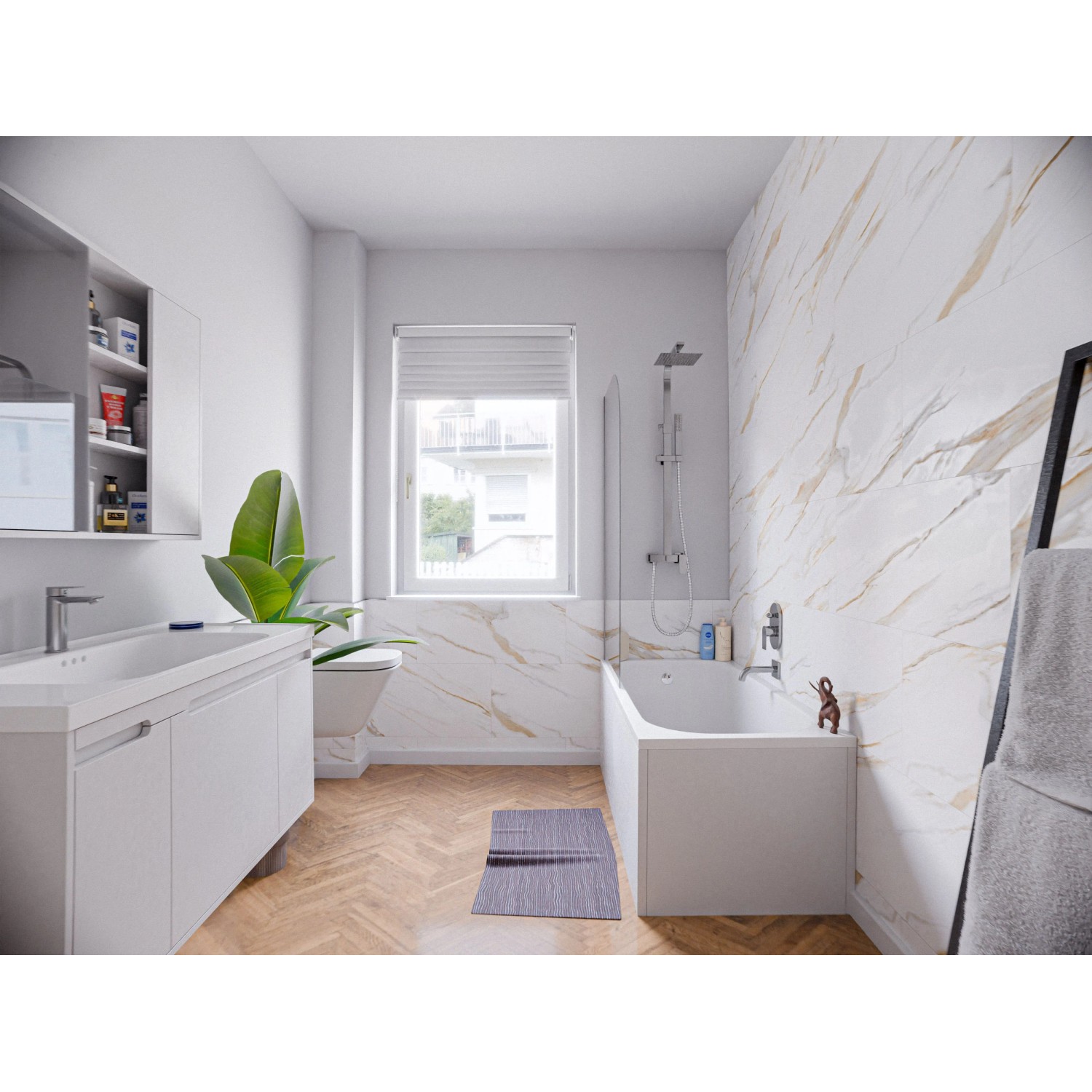 Timeless Living Wandpaneele Marmoroptik Weiß-Gold RenoVario Wasserfest Vinyl SPC 4 mm