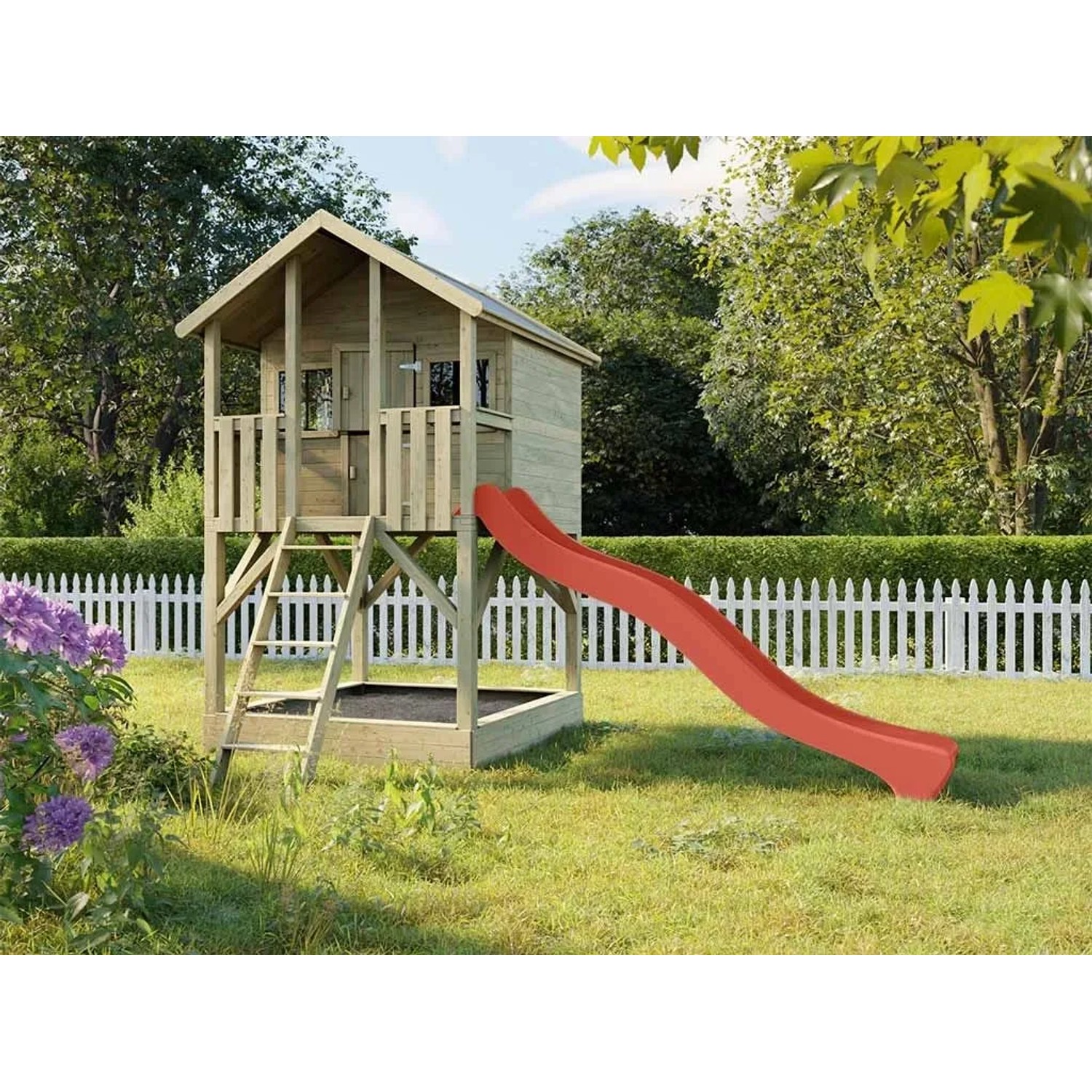 Prestige Garden Stelzenhaus Big House mit Sandkasten KDI Inklusive Rutsche Rot