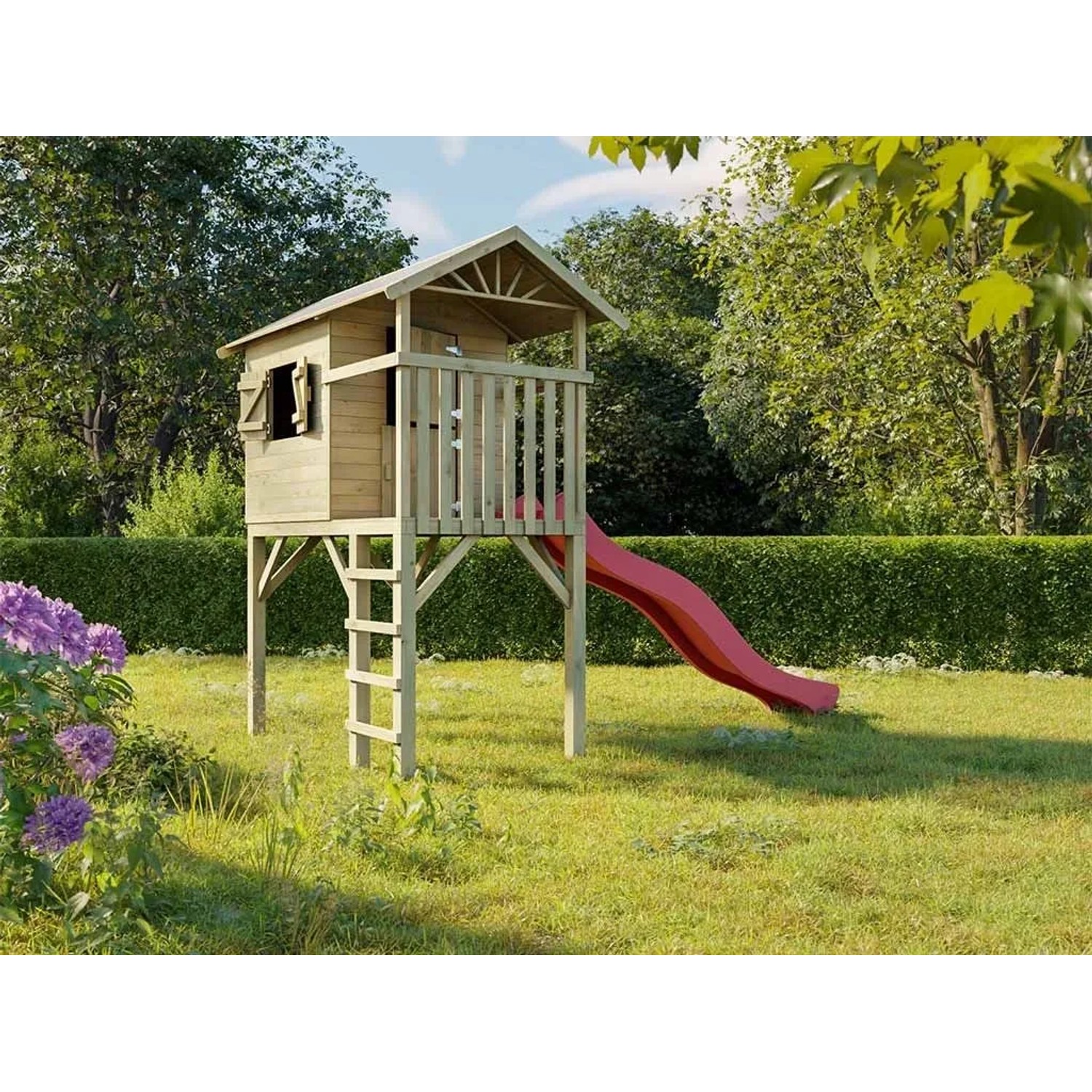 Prestige Garden Stelzenhaus Tree Hut KDI Inklusive Rutsche Rot