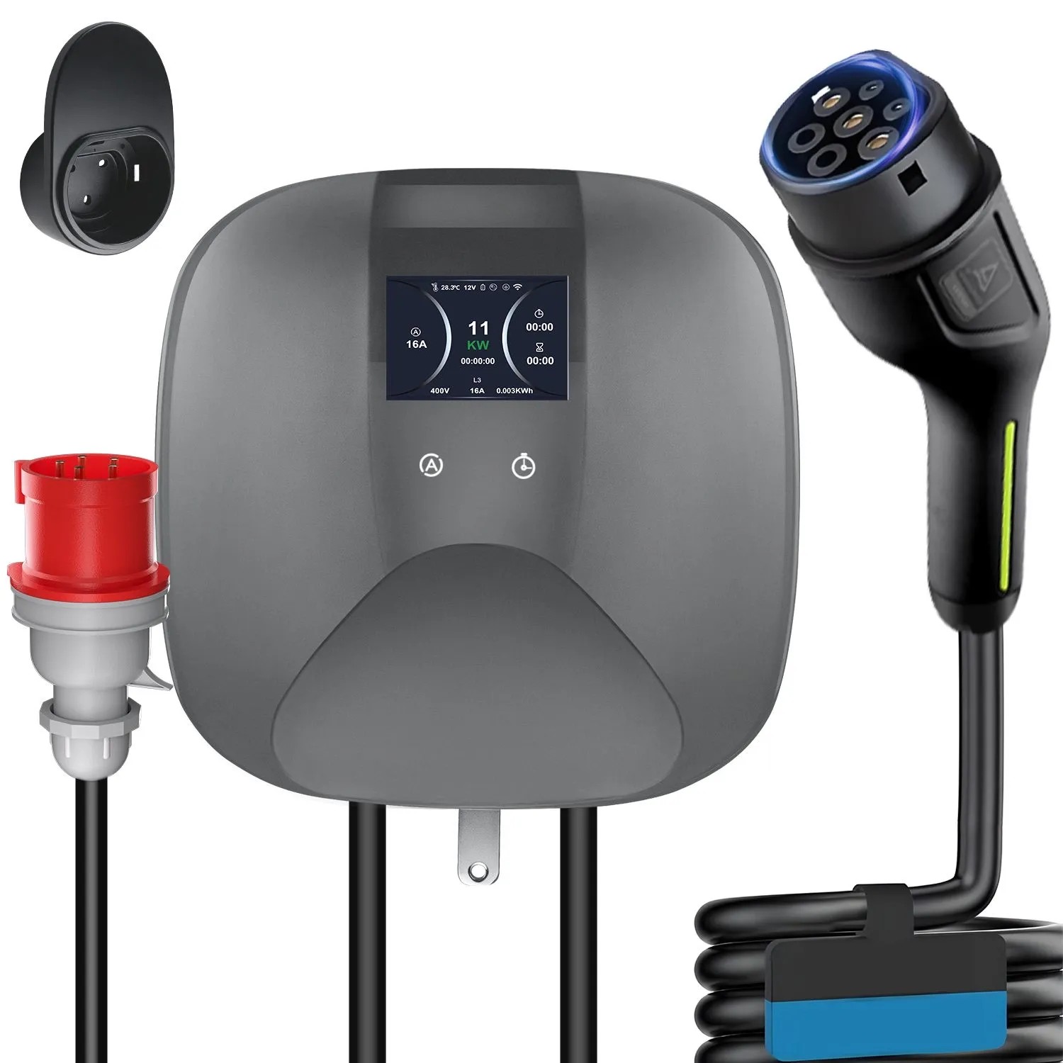 Junsun Wallbox EV-Ladegerät 11 Kw 6-16A 6M Typ2 Stecker Dreiphasig 400V IP67 App-Steuerung Inkl Zeitplanung