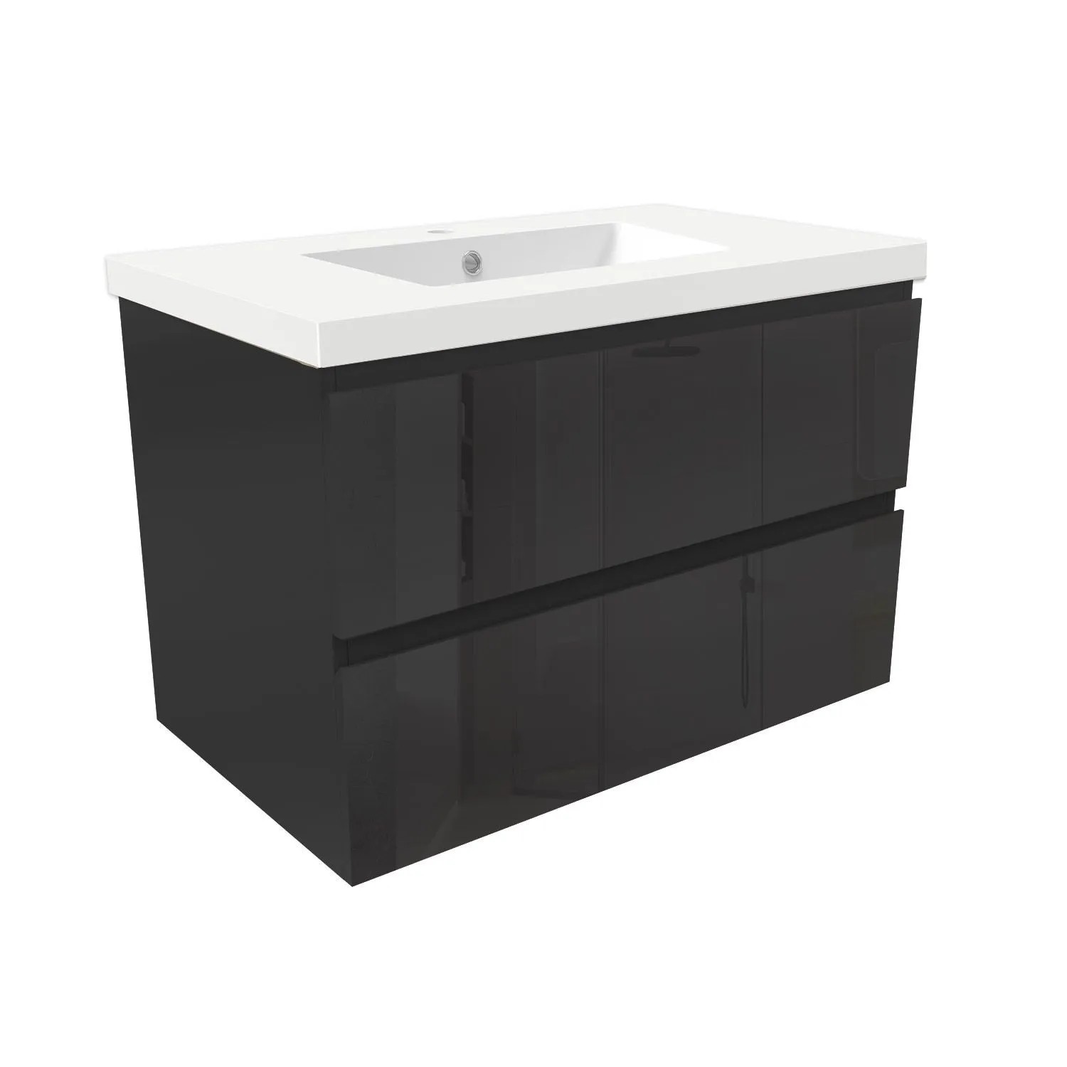 AICA Waschtisch mit Unterschrank 80 cm Aalst Badmöbel Set 2 tlg. Waschbecken mit Unterschrank Schwarz Hochglanz Softclose