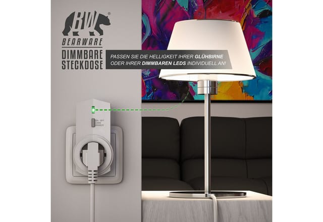 BEARWARE Funksteckdose Dimmbare Funk Steckdosen 2er Set mit Fernbedienung, IP20, für den Innenbereich / Indoor, integrierter Berührungsschutz, Dimmbar