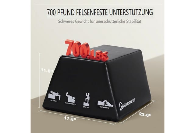 Warmounts Trainingsbank Multifunktionale Hüftstoßbox Hip Thrust Bank 317kg Belastbar, Glute Bridge Box Krafttraining Bauchtrainer Home Gym, Rutschfest