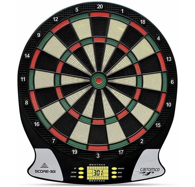 Carromco Dartscheibe SCORE-301 elektronische Dartscheibe - 4-Loch Abstand, Dart, 26 Spiele & 523 Varianten
