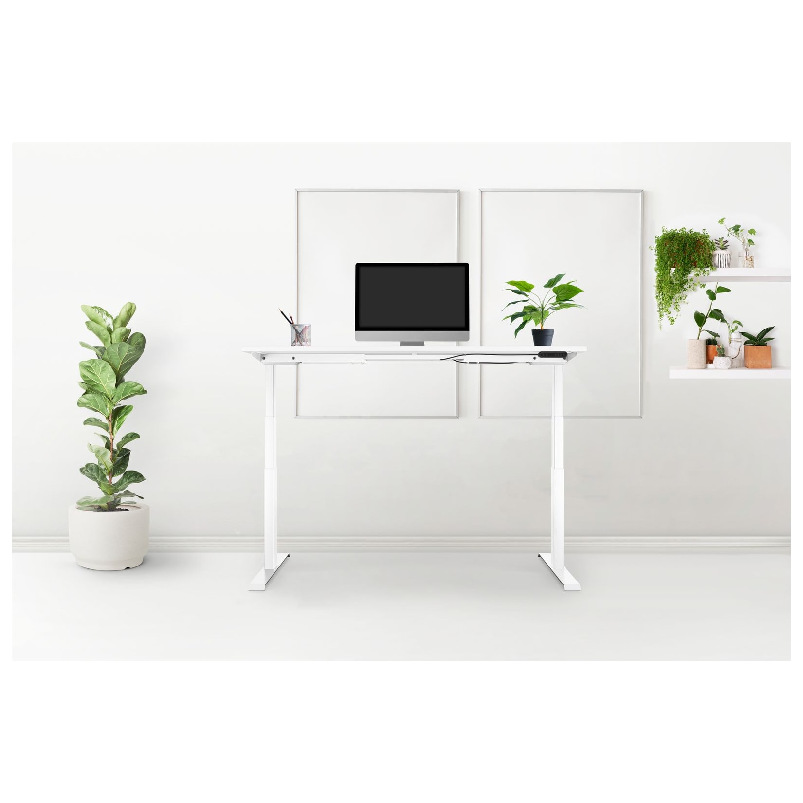 Schreibtisch elektrisch höhenverstellbar REC 160x60cm, Tischplatte Weiss mit Gestell Weiss160x60