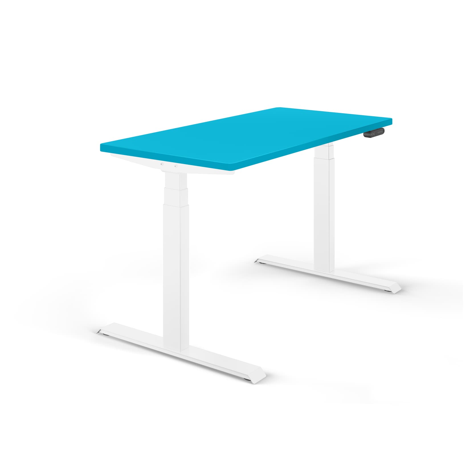 Schreibtisch elektrisch höhenverstellbar REC 120x60cm, Tischplatte Blau mit Gestell Weiss120x60
