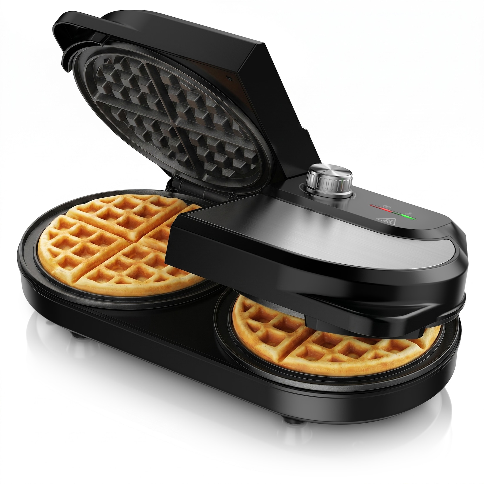 Arendo, Waffeleisen doppelt für 2 Belgische Waffeln, 1400 W, Temperaturregler, silber/schwarz