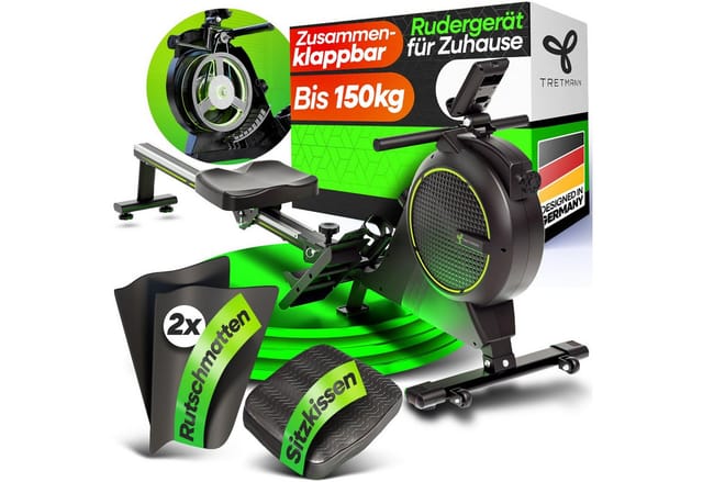 Tretmann Rudergerät für Zuhause Set - extra leise- [Wirbelstrombremse2.0] bis 150KG (Rudergerät Magnet Rudermaschine Rudergeräte), Ruder Fitnessgeräte