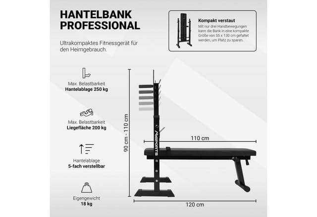 MSports® Hantelbank Hantelbank Multifunktion klappbar Langhantelstangen bis 200 kg