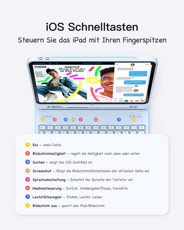 Inateck Tastatur Hülle für iPad 11Gen A16, iPad 10, iPad Air 11'' M4 M3 iPad-Tastatur