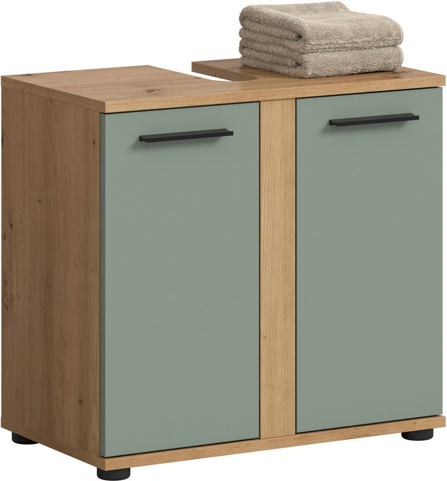 welltime Waschbeckenunterschrank LUCCA, Breite 60cm, 2 Türen, 2 Fächer,mit Siphonausschnitt