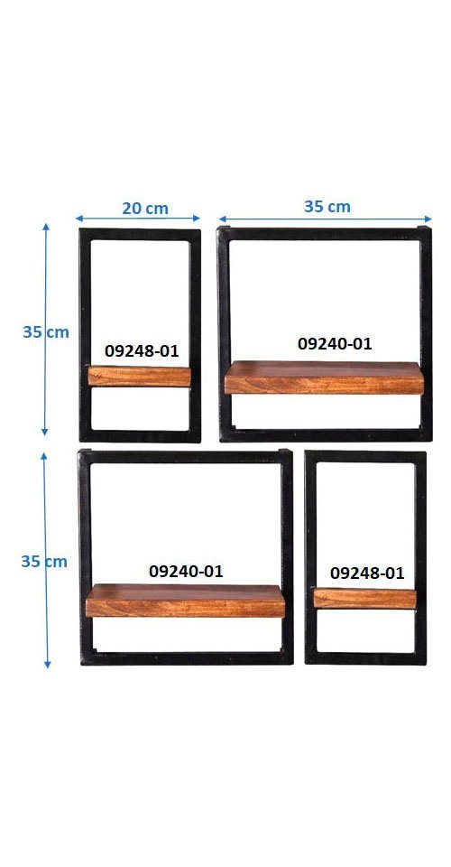 SIT Wandregal Akko Wandregal-Set 4-teilig aus Mangoholz mit Altmetall, Set, 2 kleine & 2 breite Wandregale für flexible Gestaltung Bild 2