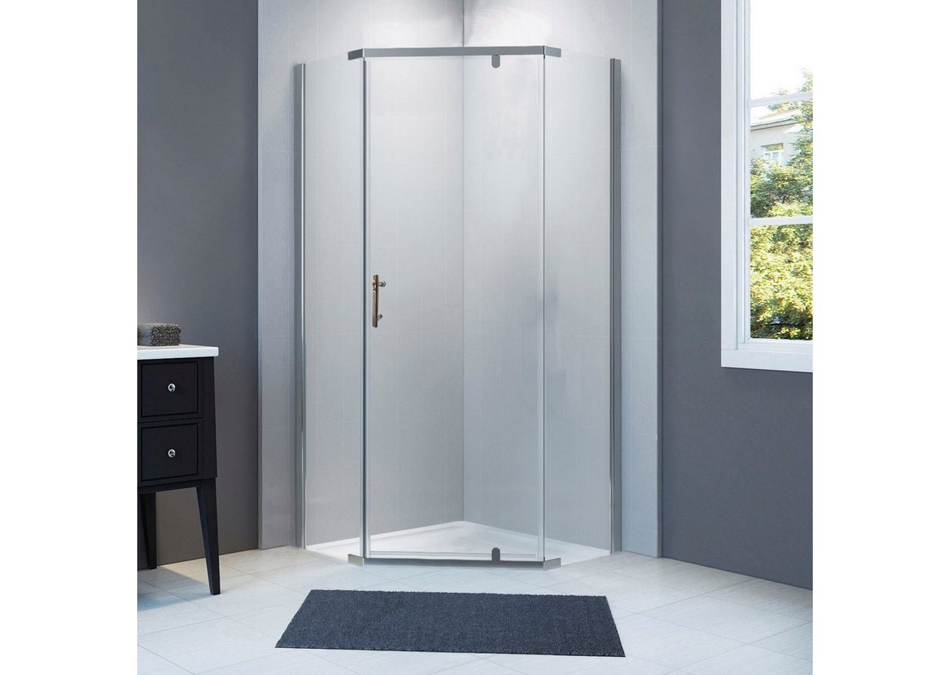 Sanotechnik Fünfeckdusche Fünfeckduschkabine chrom, Sicherheitsglas, Maße: 90x90x190cm Bild 2
