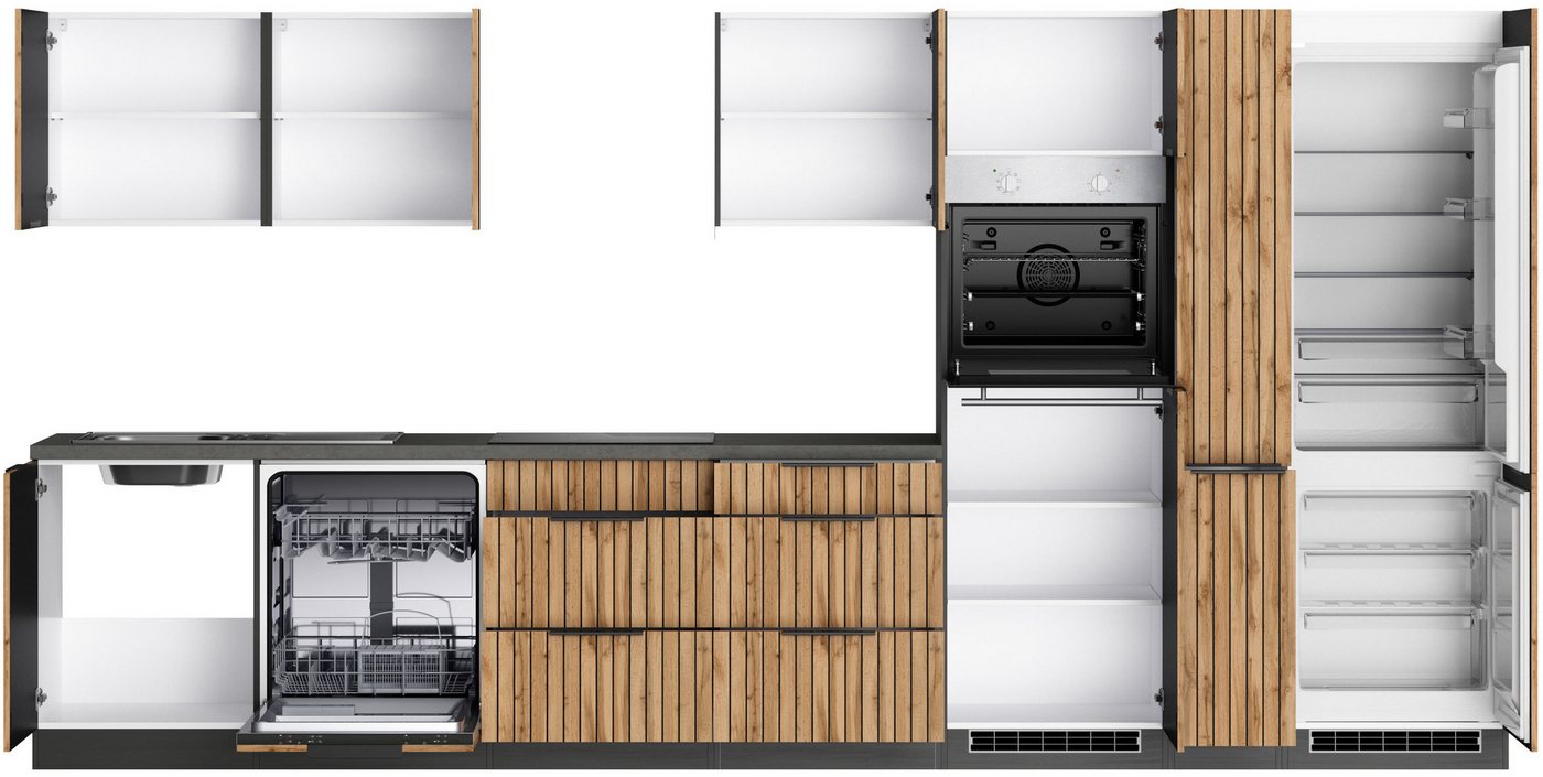 KOCHSTATION Küchenzeile KS-Lagos, Breite 390 cm, wahlweise mit E-Geräten, GK-oder Induktionskochfeld, Spüle edelstahl oder schwarz Bild 2