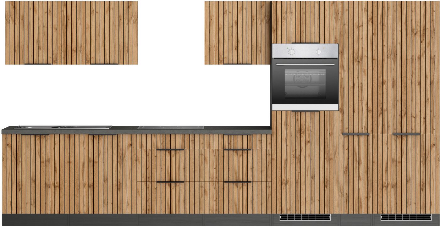 KOCHSTATION Küchenzeile KS-Lagos, Breite 390 cm, wahlweise mit E-Geräten, GK-oder Induktionskochfeld, Spüle edelstahl oder schwarz Bild 3