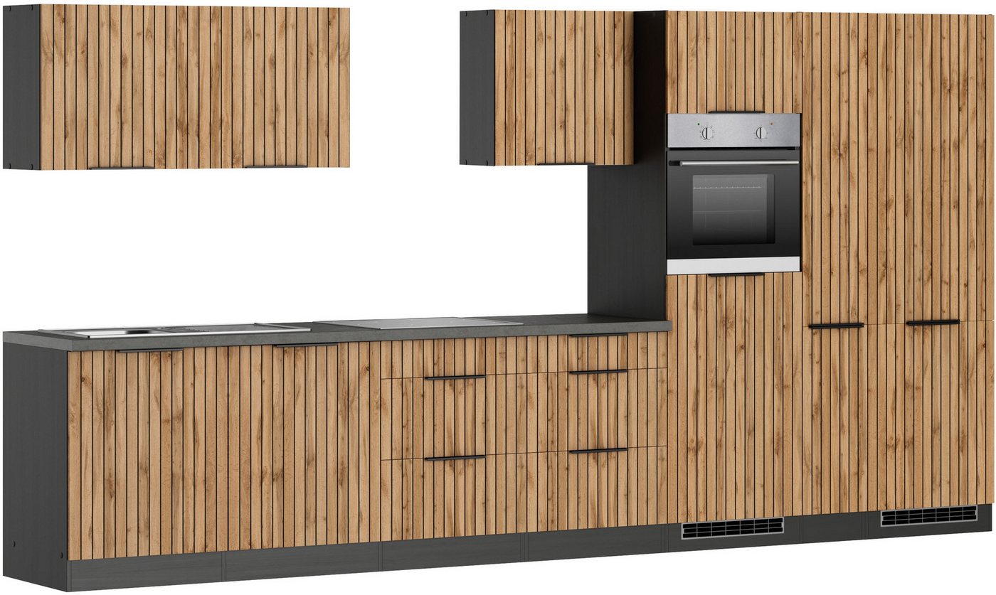 KOCHSTATION Küchenzeile KS-Lagos, Breite 390 cm, wahlweise mit E-Geräten, GK-oder Induktionskochfeld, Spüle edelstahl oder schwarz Bild 4