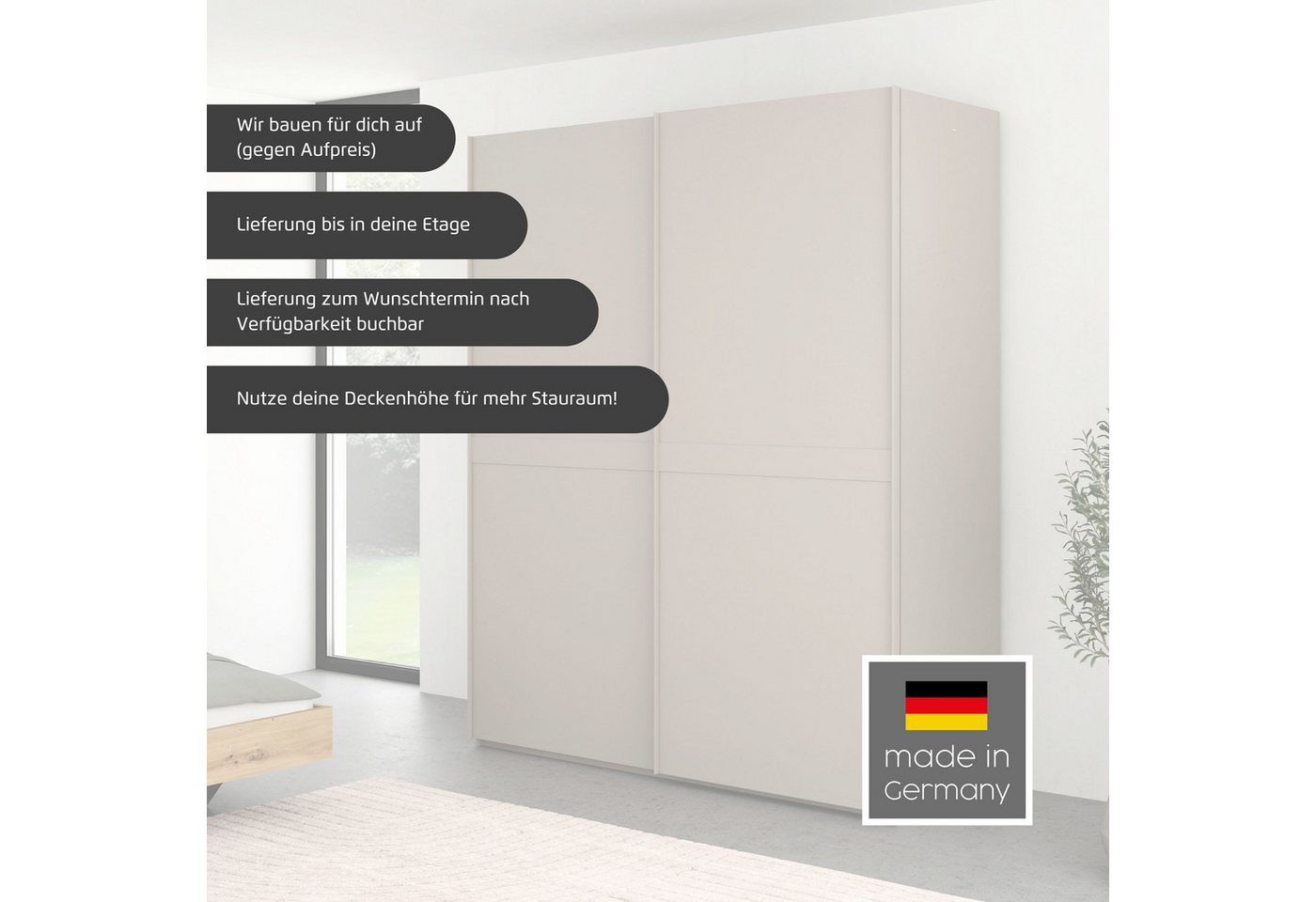 rauch Schwebetürenschrank Kleiderschrank Schrank Garderobe Schlafzimmerschrank SCALE-LINE edle Optik mit Bauchbinde in Korpusfarbe mit Spiegel MADE IN GERMANY Bild 2