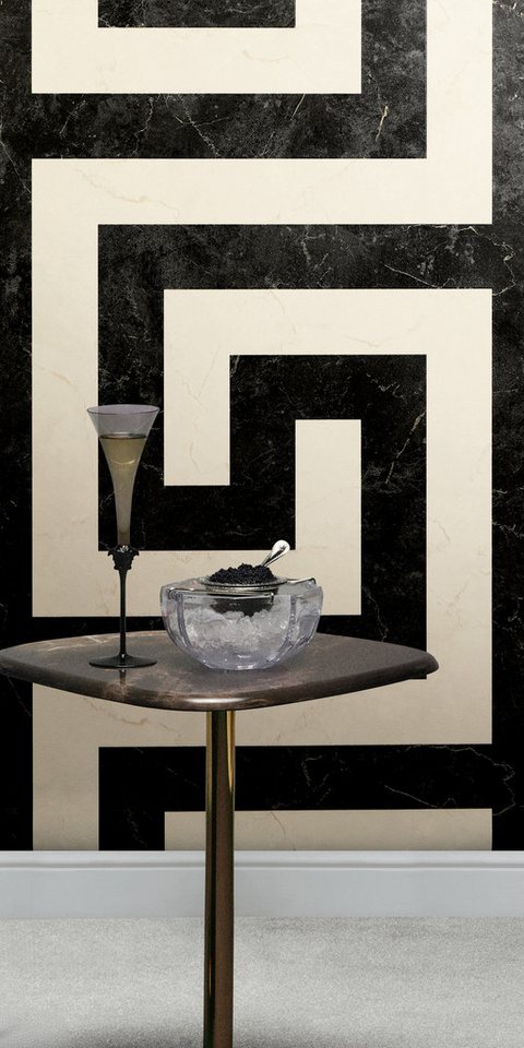 Versace Vliestapete Versace 6 Greek –, geprägt, 3D-Optik, Barock, Motiv, (1 St), Grafisches Mäandermuster mit mattem Glanz & feiner Struktur