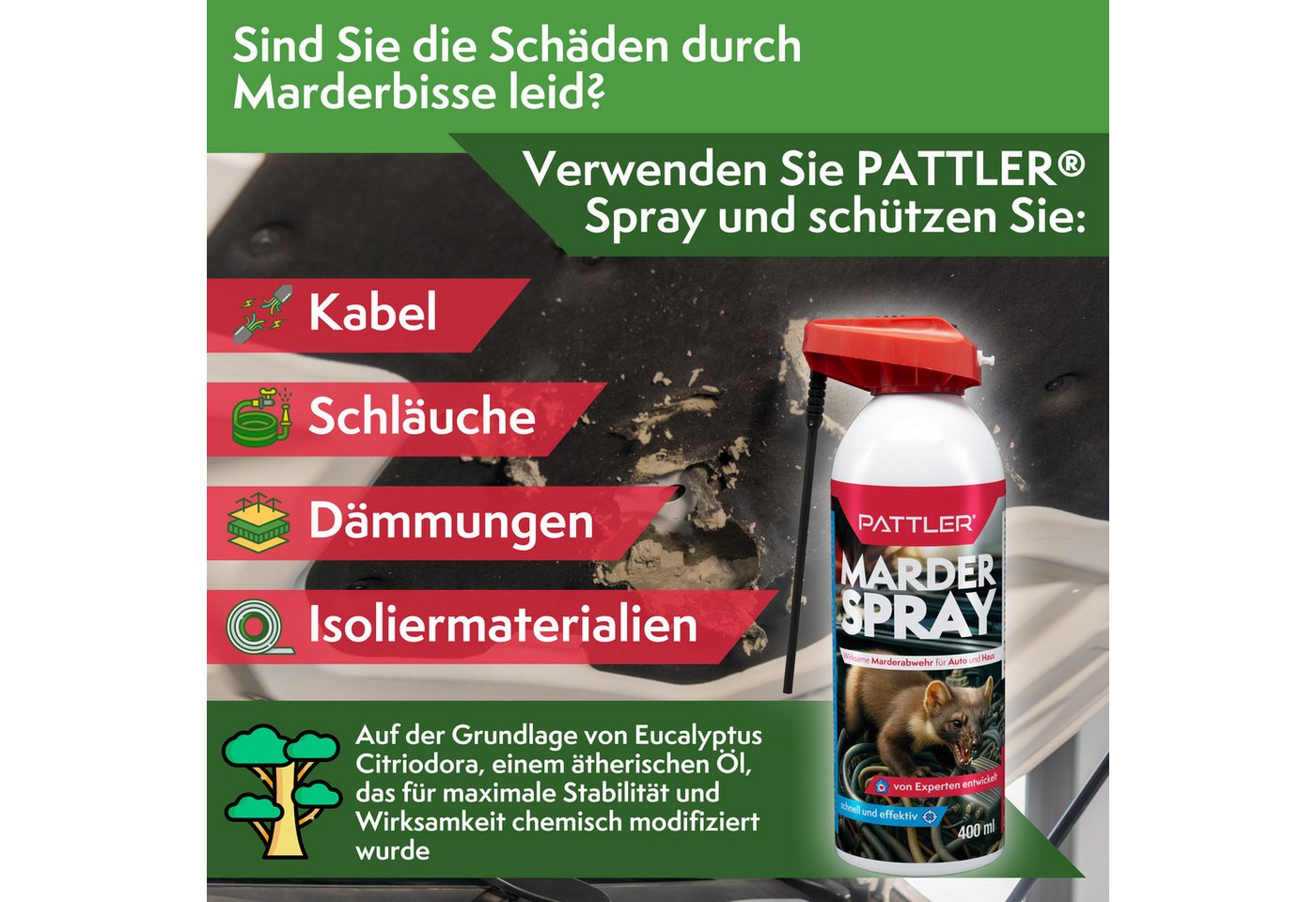 Pattler Marderspray Hochwirksam mit Sofortwirkung, 400 ml, 400 ml Bild 2