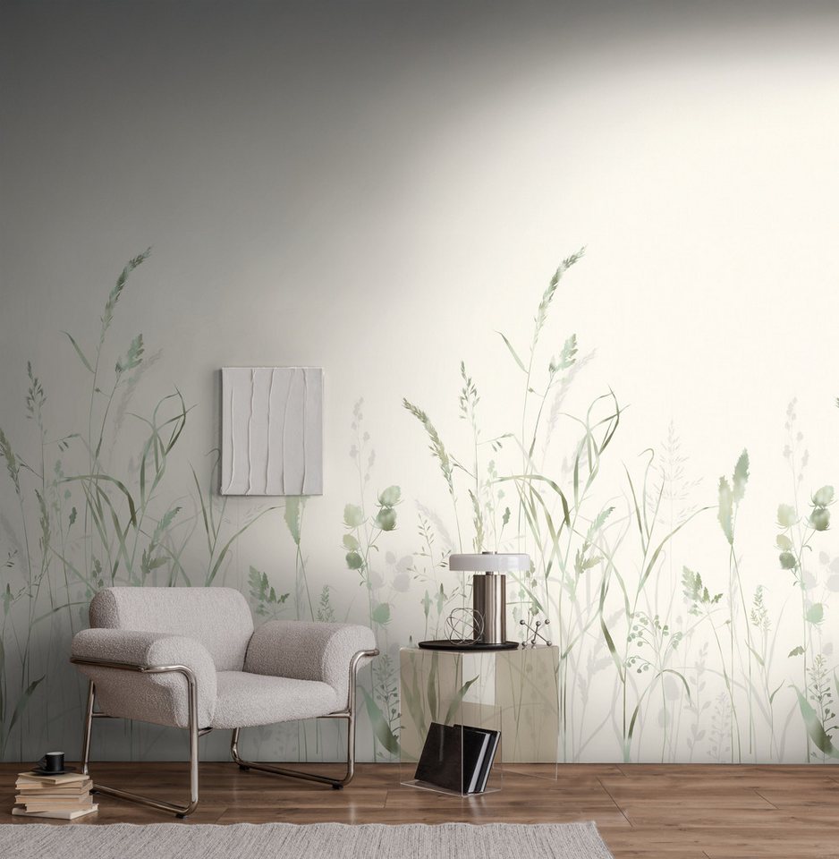 living walls Fototapete The Wall 4 Botanic – Filigrane Gräserwiese Vlies-Fototapete, leicht strukturiert, matt, naturalistisch, Motiv, (1 St), Filigrane Gräserwiese mit dekorativer Tiefenwirkung Bild 3
