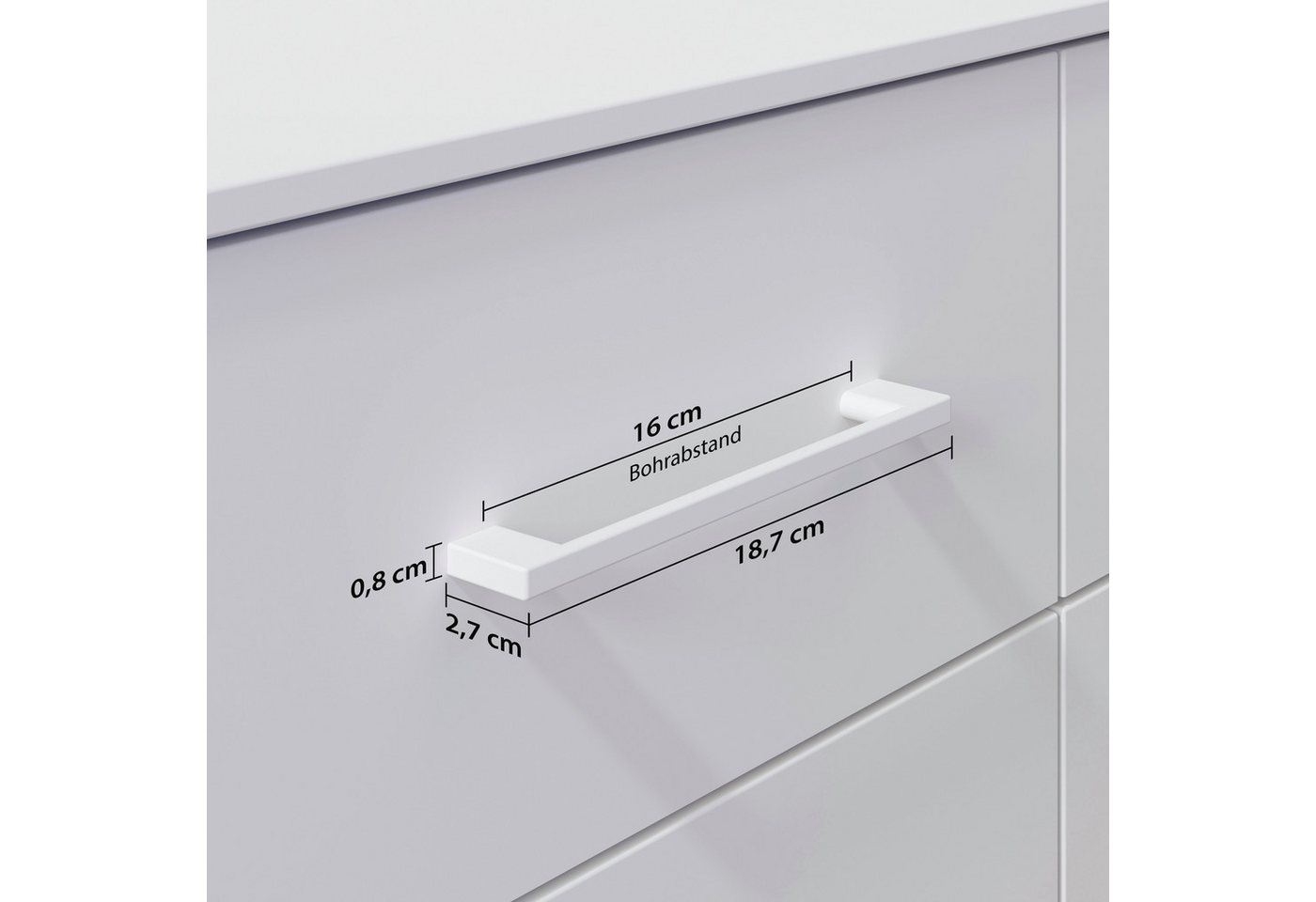 rauch Griff Möbelgriff Bügelgriff Schrankgriff Metallgriff für Rauch-Schränke (4-St., 4er Set, Farbe Alpinweiß - Länge 18,7 cm - Bohrlochabstand 16 cm), Individuelle Schrankgestaltung, Metallgriffe für Rauch-Kleiderschränke Bild 2