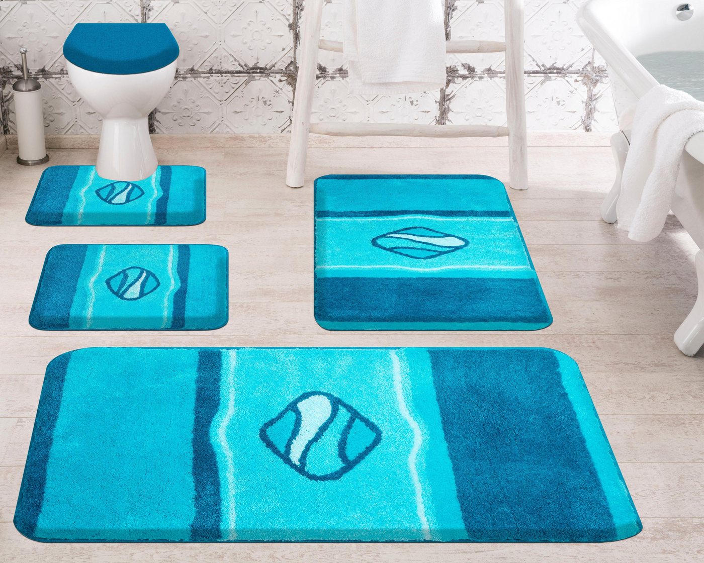 Grund Badematte Jewel, Höhe 24 mm, rutschhemmend beschichtet, fußbodenheizungsgeeignet, Polyacryl, quadratisch, besonders dichter Flor, Badematten mit Streifen Bild 3