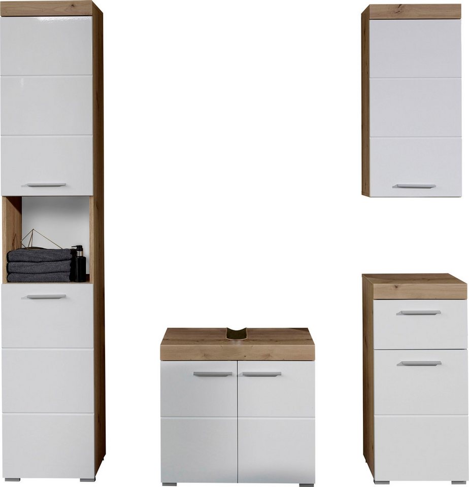 welltime Badmöbel-Set Avena, (Set, 4-St), Badmöbel - Hochschrank, Waschbeckenschrank, Hängeschrank und Kommode Bild 5