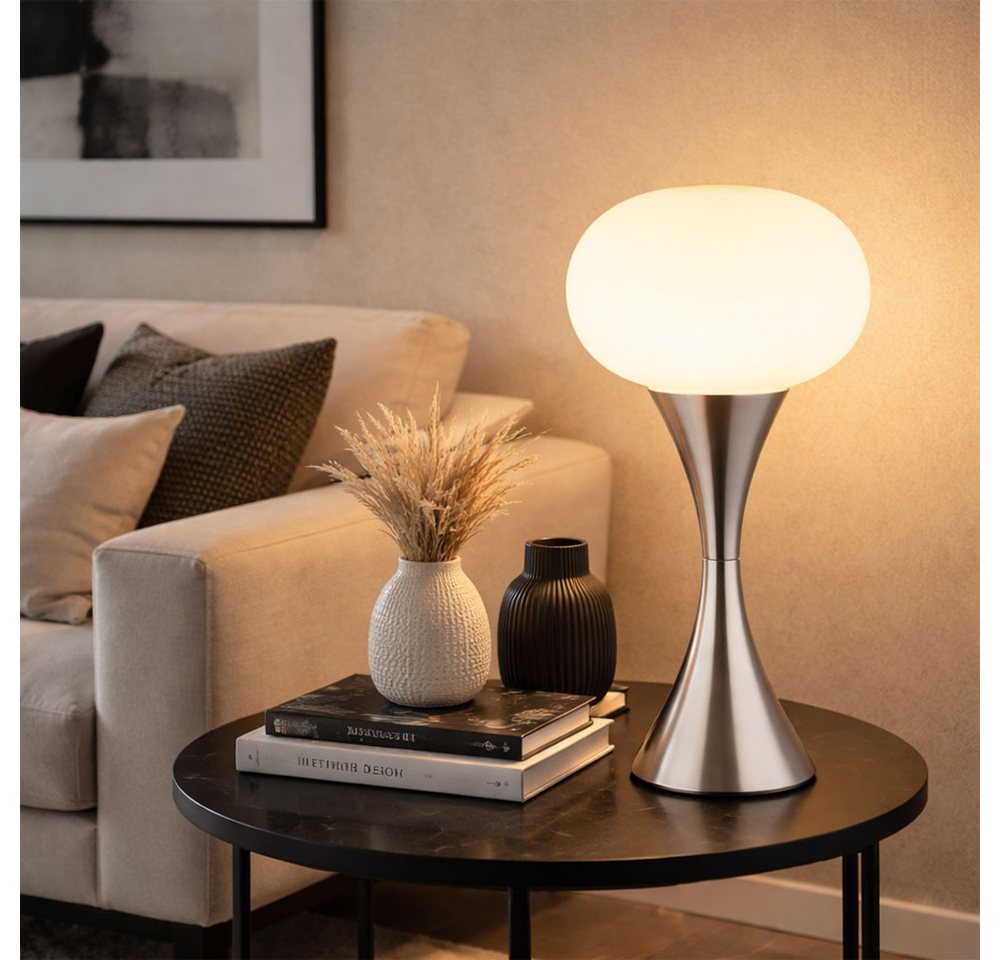 GLOBO LIGHTING LED Tischleuchte, Leuchtmittel inklusive, Warmweiß, Tischleuchte Tischlampe Wohnzimmerlampe Glas nickel matt LED H 36,9 cm