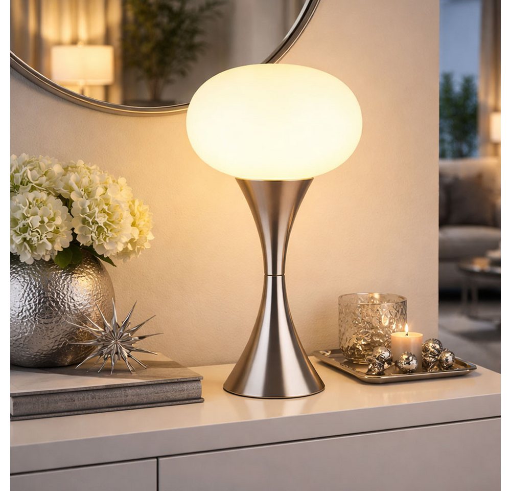 GLOBO LIGHTING LED Tischleuchte, Leuchtmittel inklusive, Warmweiß, Tischleuchte Tischlampe Wohnzimmerlampe Glas nickel matt LED H 36,9 cm Bild 2