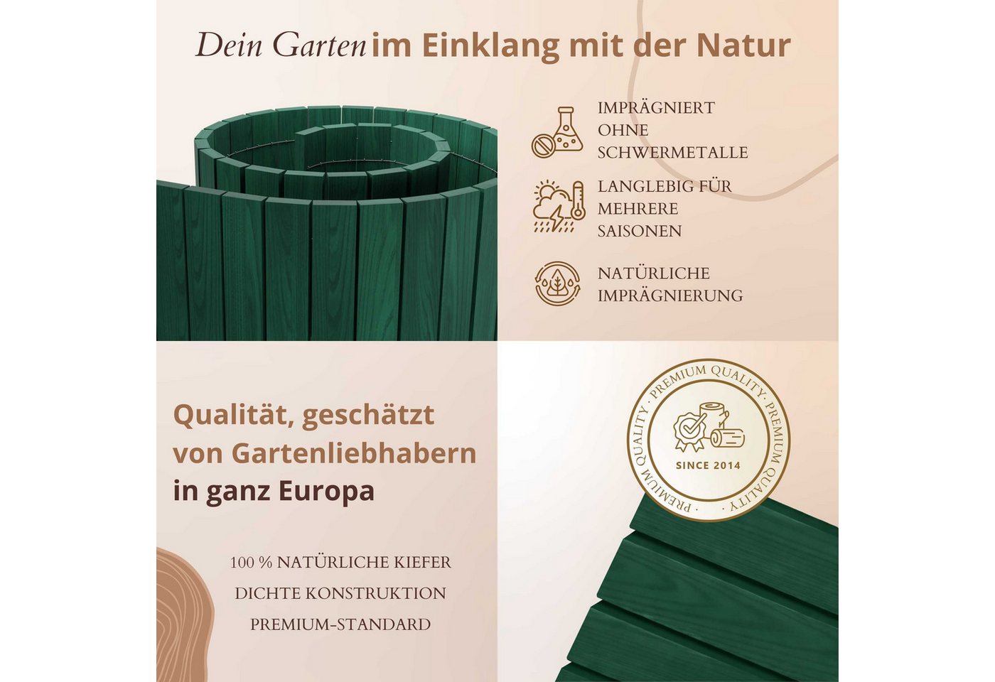 Floranica Beetbegrenzung Beeteinfassung Flexibler Rollborder Rasenkante Beetumrandung Palisade, LxH: 200x10 cm, 1 Stk., Grün, für Blumen und Kräutergarten, Vorgarten, Wege, Rasenbegrenzung Bild 3