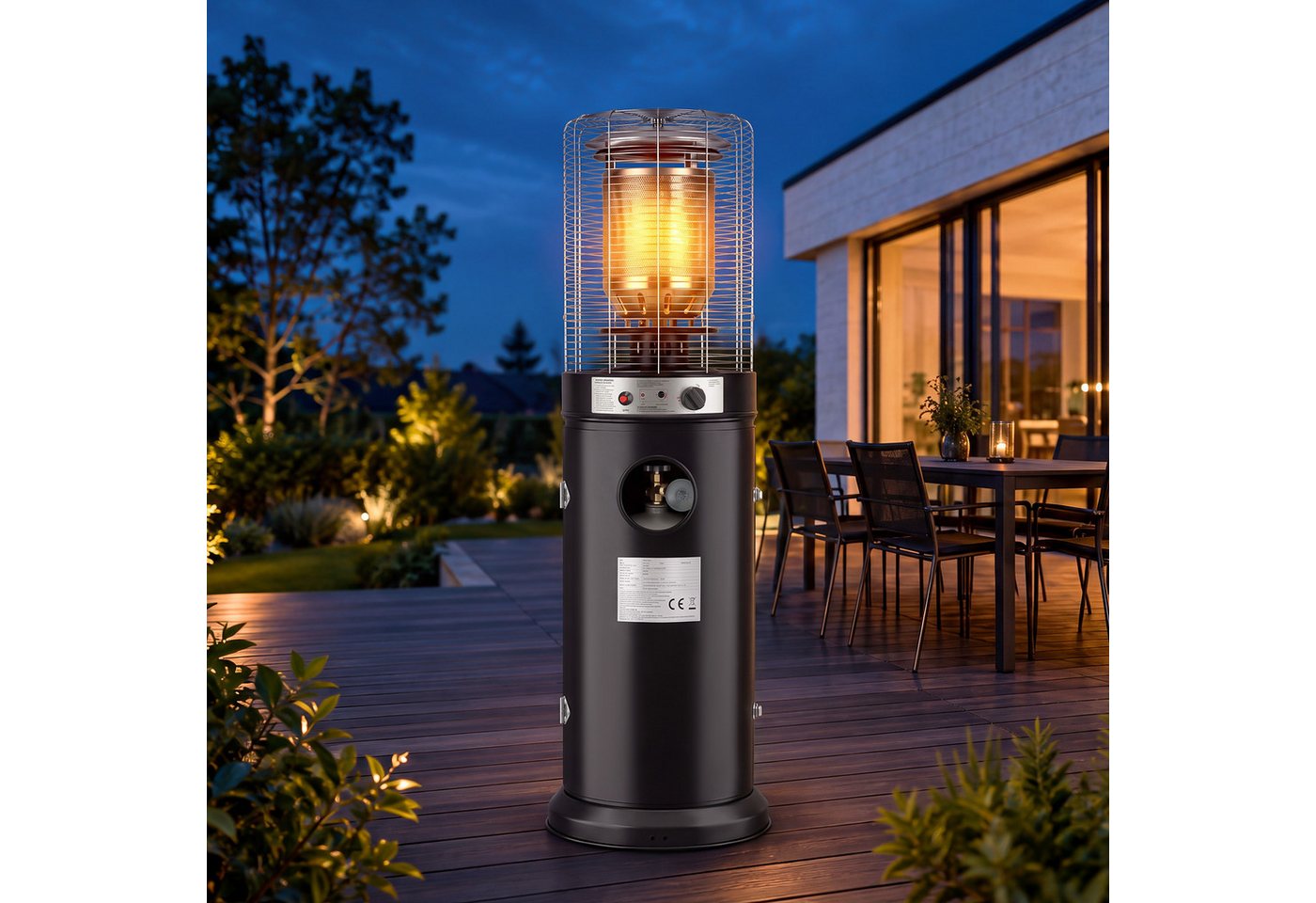 Nettlife Heizstrahler Terrasse Gas 10/13kW Mobiler Gasheizstrahler Terrassenheizer Schwarz, 136D x 45.5W x 45.5H, Heizpilz Terrasse Kippschutz und Schutzhülle Bild 3