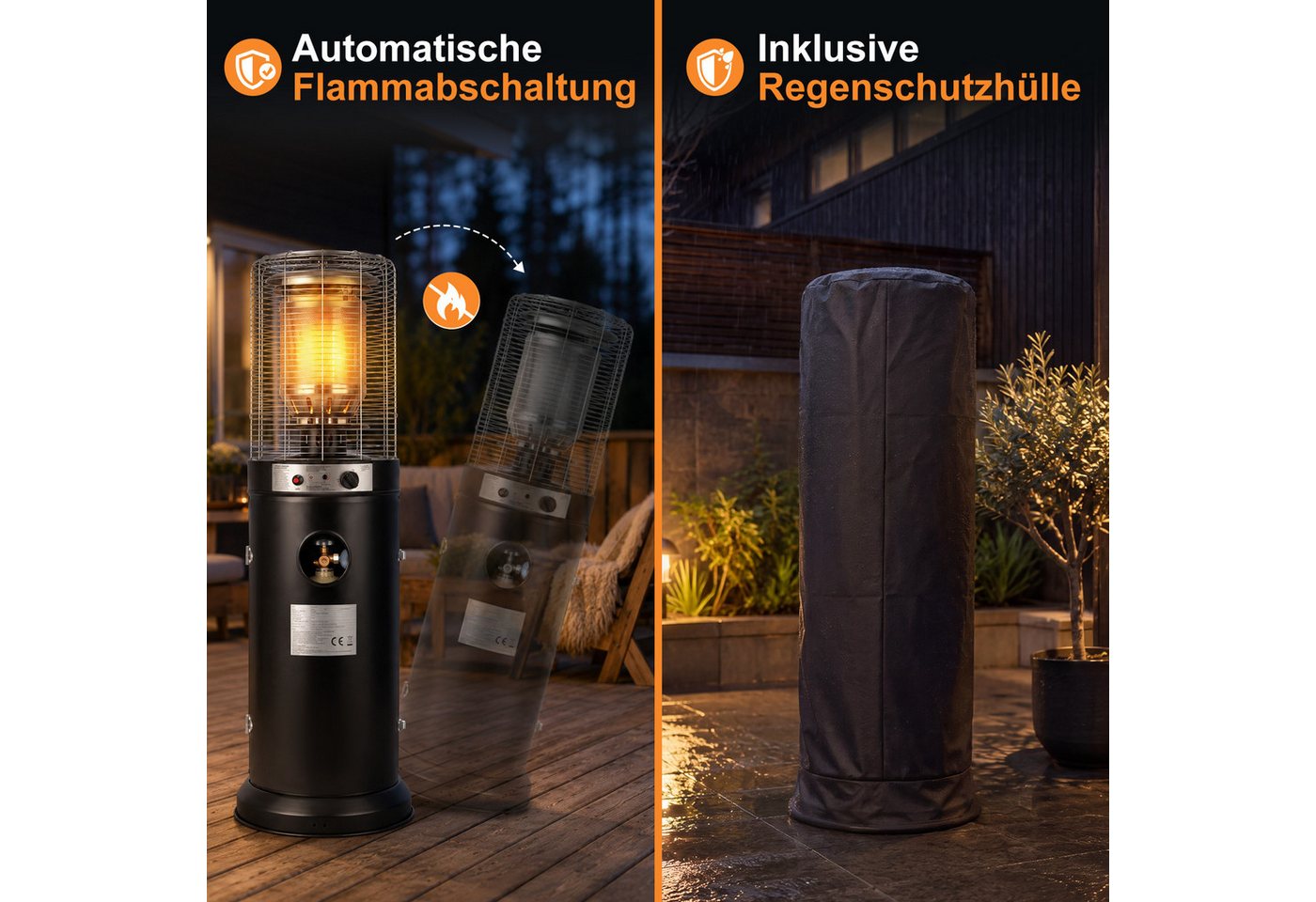 Nettlife Heizstrahler Terrasse Gas 10/13kW Mobiler Gasheizstrahler Terrassenheizer Schwarz, 136D x 45.5W x 45.5H, Heizpilz Terrasse Kippschutz und Schutzhülle Bild 4
