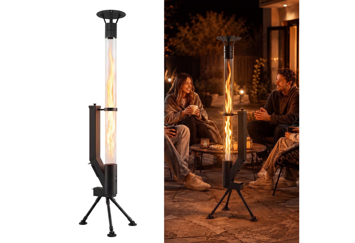 Nettlife Gartenkamin Pelletfackel Outdoor Pellet Terrassenheizer Glasrohr 167cm 2H, Terrassenfeuer Regenkappe Reinigungsbürste Feuersäule für Garten Bild 4
