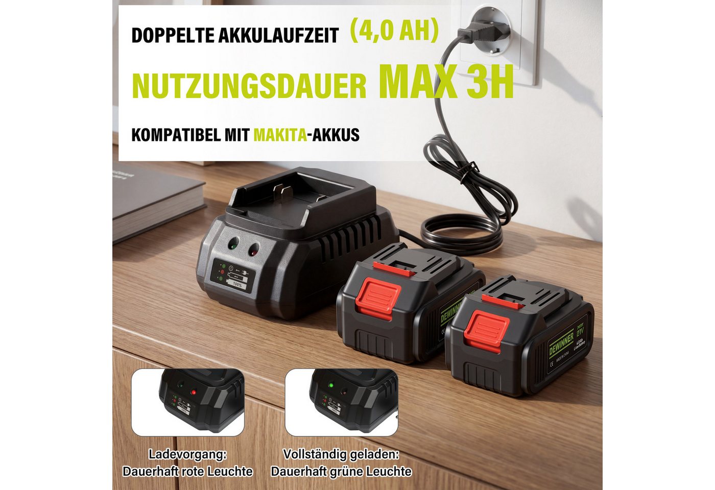 TEENO Akku-Laubbläser Kabelloser Laubbläser, 210 km/h, 6 verstellbare Geschwindigkeiten, (2 x 4.0Ah Akkus), 2 abnehmbare Rohre, Komplettset für Profi und Garten Bild 3