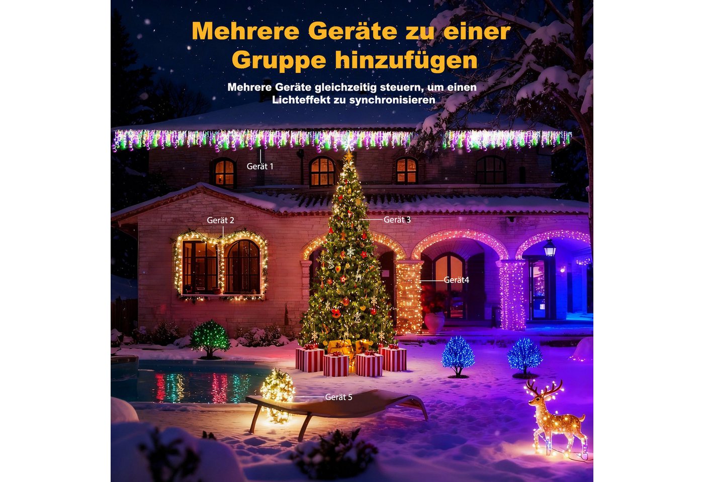 Circlio LED-Lichtervorhang 5-45m LED Eiszapfen-Lichterkette Außen mit App, Timer & Fernbedienung, 17 Modi, Musikmodus, Timer, IP65, Warmweiß/Kaltweiß/Bunt Bild 5