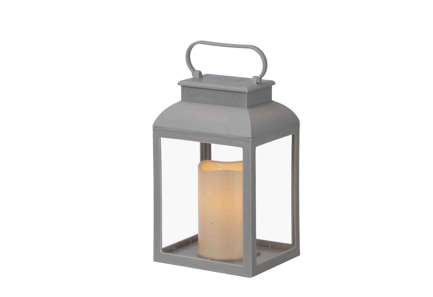 B&S LED Laterne Kunststoff Windlicht Laterne mit LED Kerze - 24 cm Timer Grau