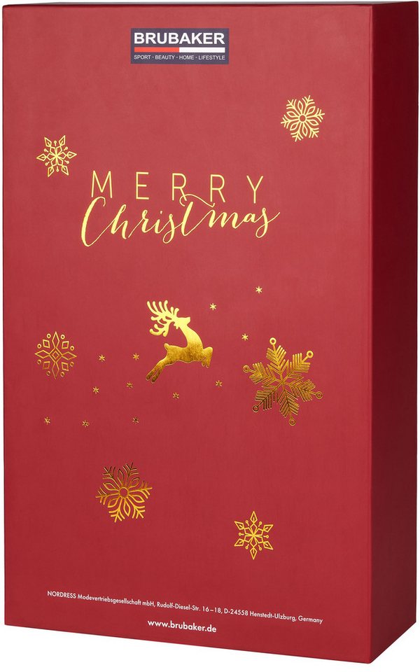 BRUBAKER befüllbarer Adventskalender DIY Weihnachtskalender mit 24 Türchen zum Befüllen - Rot Grün Gold (Traditionelles Weihnachten, 1-tlg), Kalender für Gutscheine Süßigkeiten 39 cm Pappe