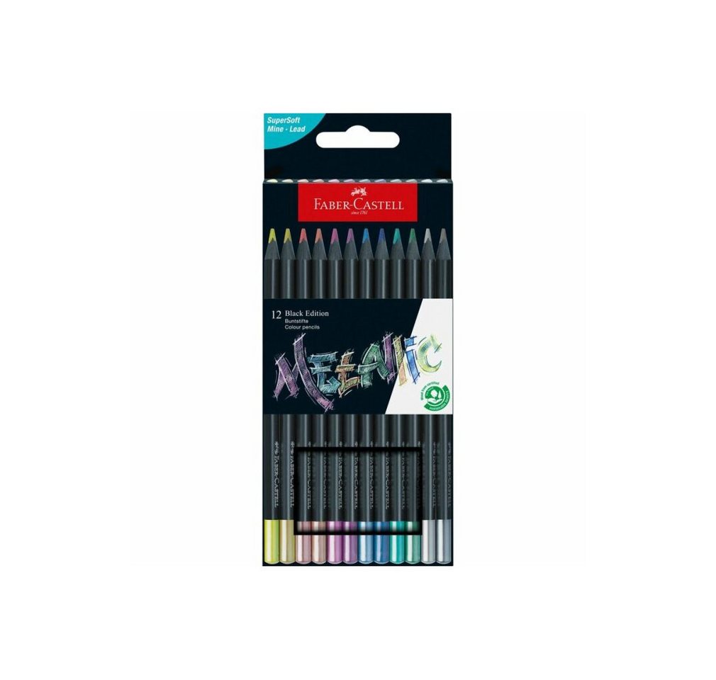 Faber-Castell Buntstift Black Edition Metallic Buntstifte farbsortiert, 12 St.