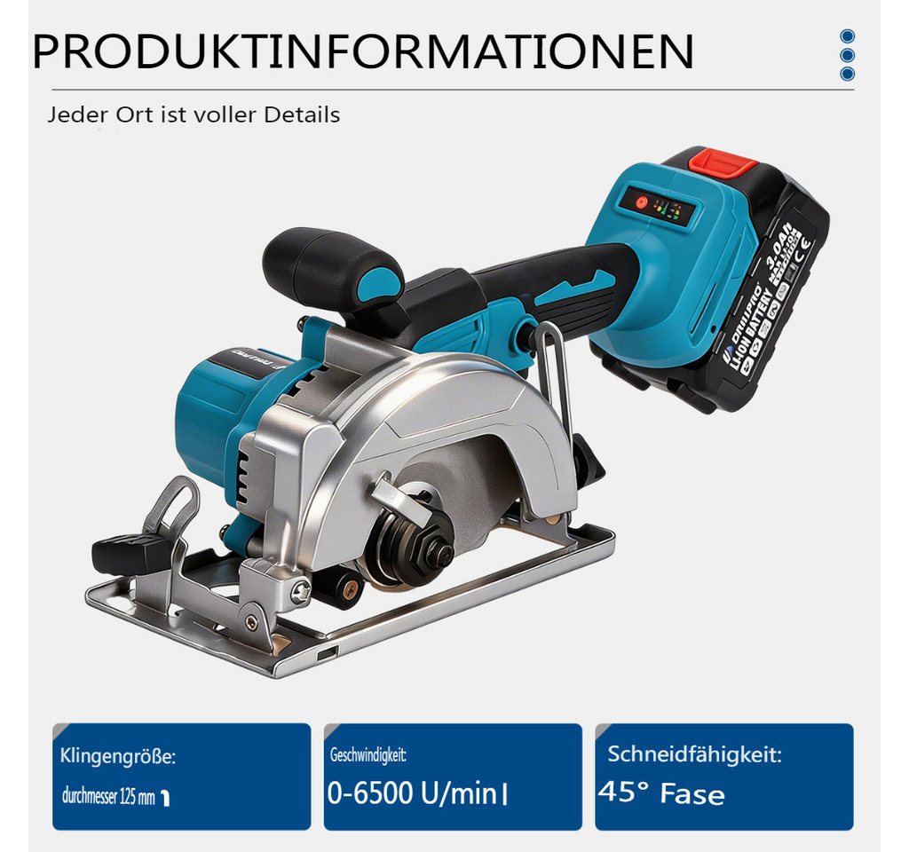 Insma Akku-Schlagbohrmaschine 6 IN 1 Multi Elektrowerkzeugsatz Bürstenlos 18V, (125mm Winkelschleifer, Schlagbohrmaschine, Schlagschrauber, Winkelschleifer, Handkreissäge, Bohrhammer), inkl. 2 Akkus, 1 Ladegerät und Koffer Bild 4