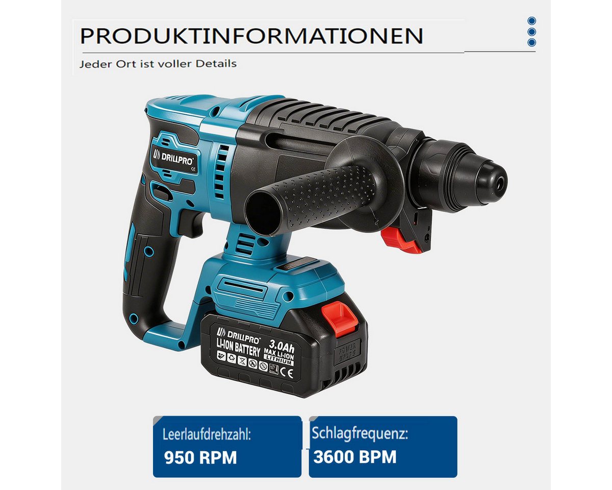 Insma Akku-Schlagbohrmaschine 6 IN 1 Multi Elektrowerkzeugsatz Bürstenlos 18V, (125mm Winkelschleifer, Schlagbohrmaschine, Schlagschrauber, Winkelschleifer, Handkreissäge, Bohrhammer), inkl. 2 Akkus, 1 Ladegerät und Koffer Bild 5