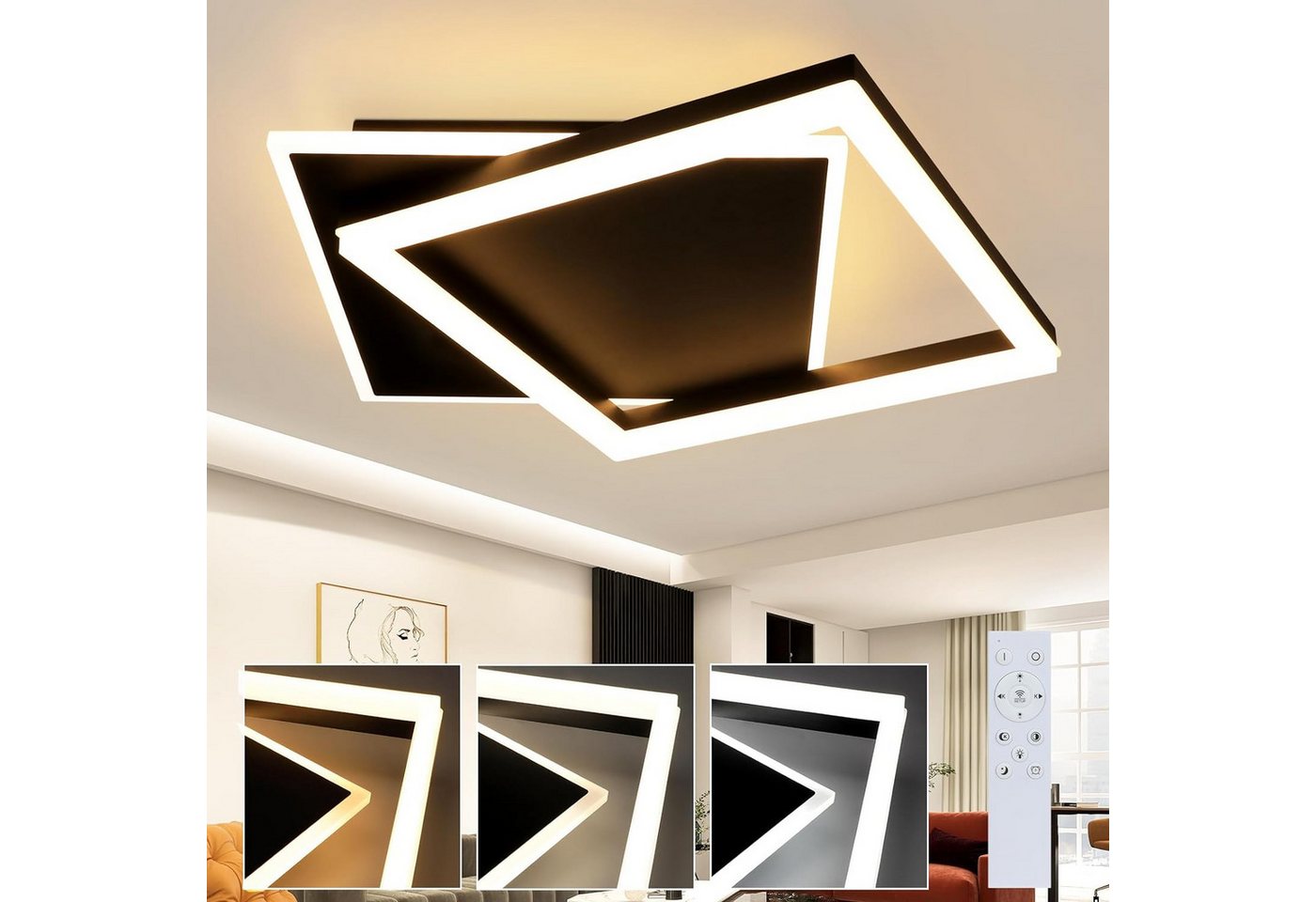 ZMH LED Deckenleuchte Deckenlampe Moderne 44W 44cm Wohnzimmer Esszimmer CCT/mit FB, LED fest integriert, LED fest integriert Bild 3