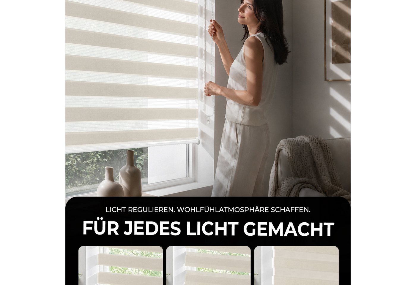 Doppelrollo Zevra Doppelrollo Duo Rollo 30x120cm creme weiß, Victoria M., halbtransparent, ohne Bohren, freihängend, verschraubt, Feuchtraumgeeignet, Sichtschutz oder Durchsicht Bild 2